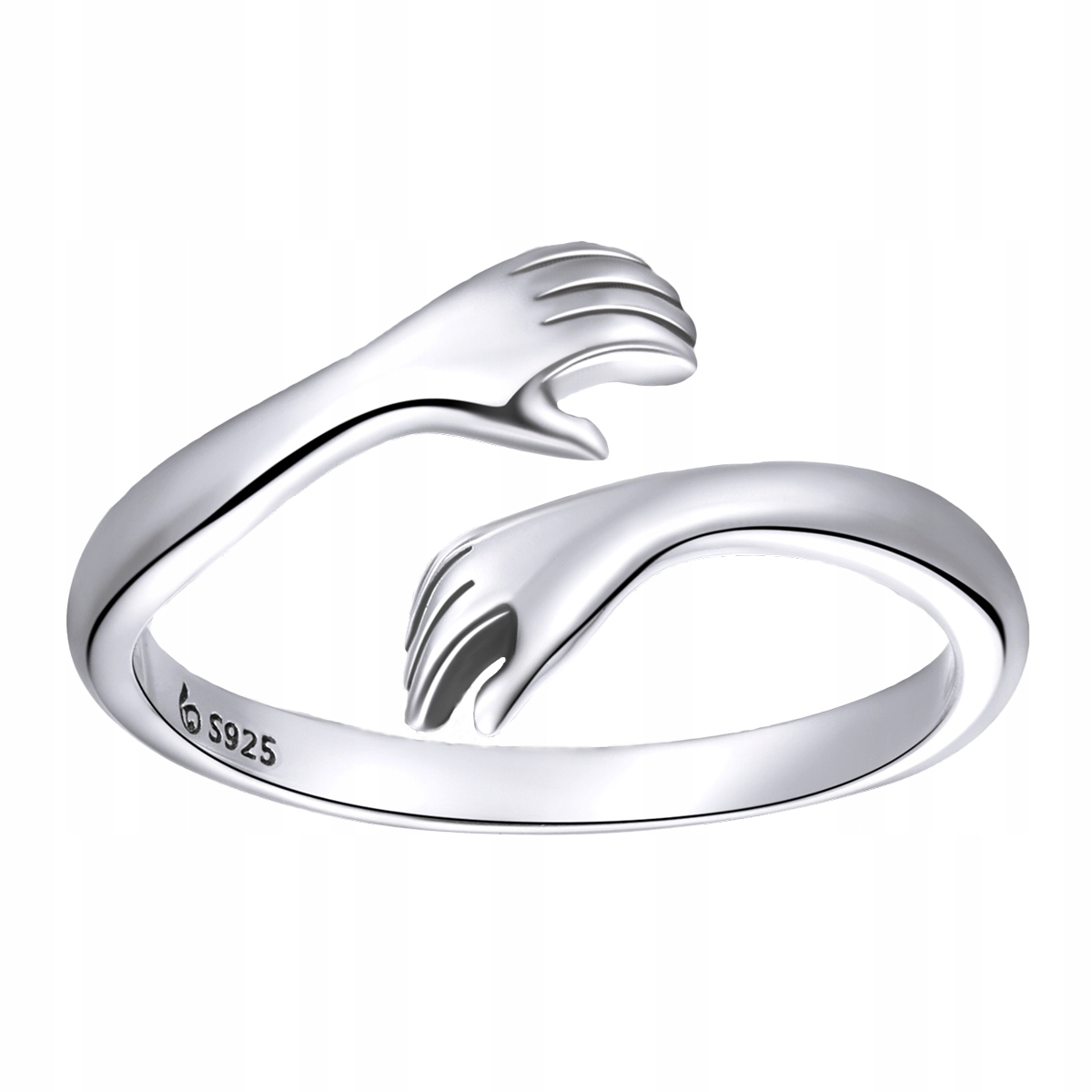 PIERŚCIONEK DŁONIE UŚCISK srebro 925 regulowany srebrny przytulenie pr. 925