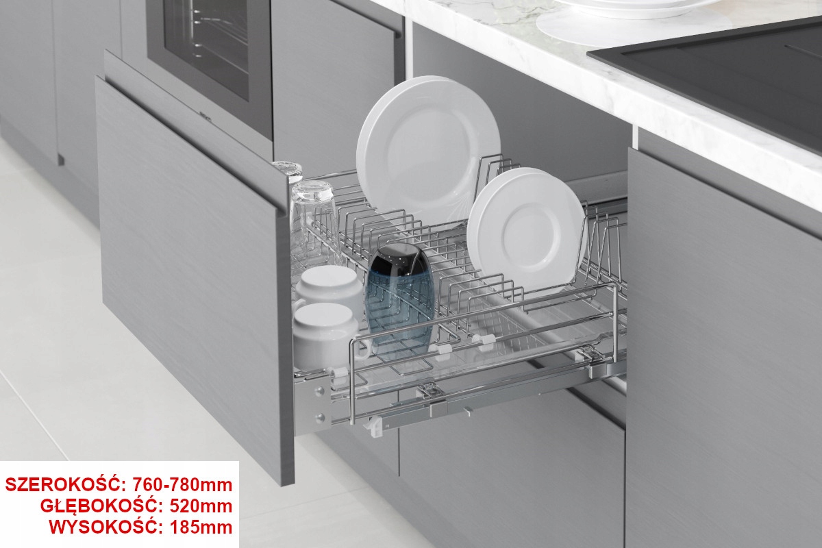 Cargo, odkapávač s podnosem do skříně 80 Chrom, vodicí lišty blum Tandem Starax