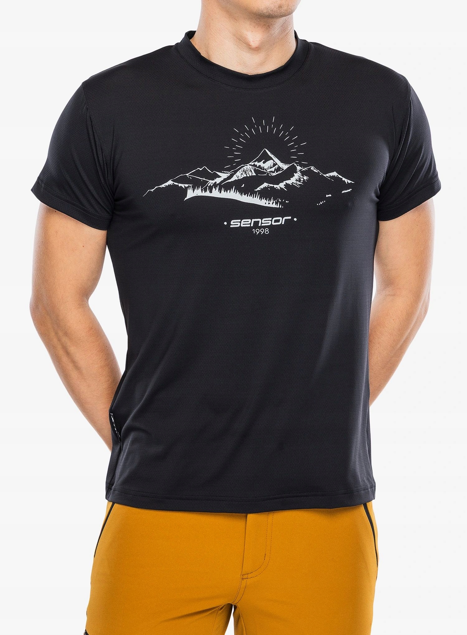 Tričko s potiskem Sensor Coolmax Tech Mountains 98 Tee Ss černé, velikost M