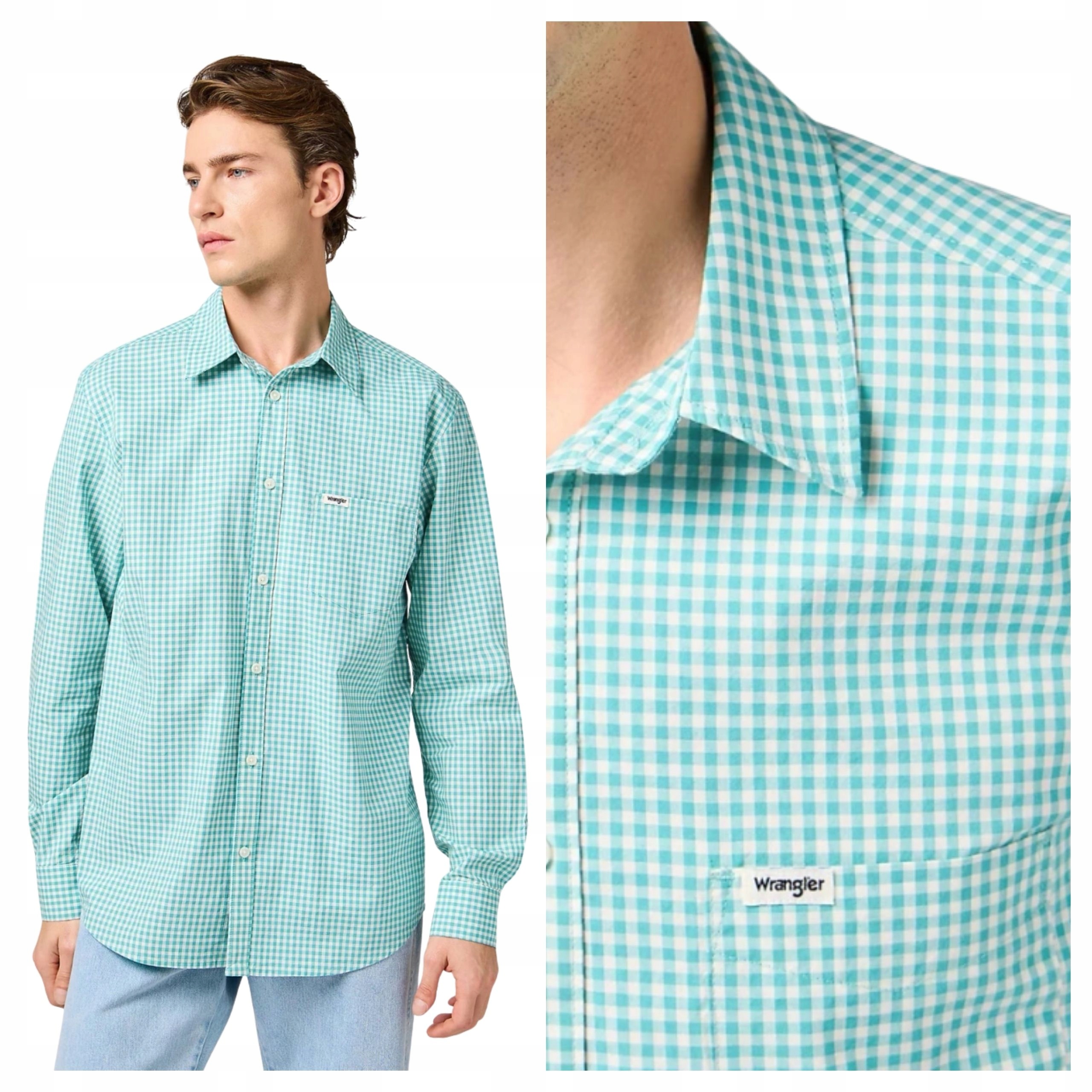 Pánská košile Wrangler 1 bod Shirt Latigo Bay Modrá Džínová S