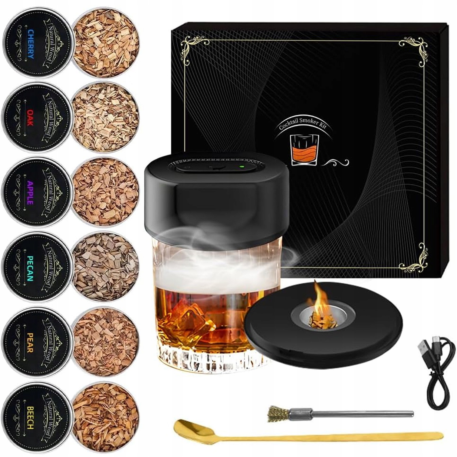 Sada Whisky Pro Uzení Nápojů Typu Smoker S 6 Aromatickými Prvky Pro Domácí Bar