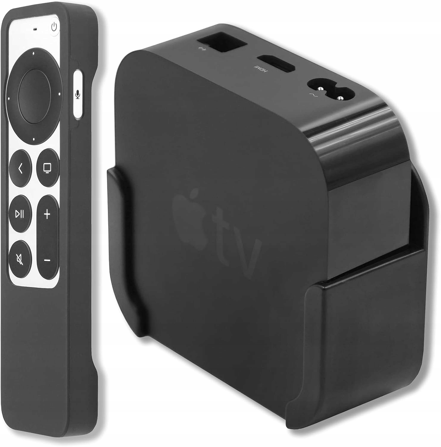Uchwyt Ścienny Na Apple Tv 4K Hd Czarny Etui Gumowe Na Pilot 2 Generacji