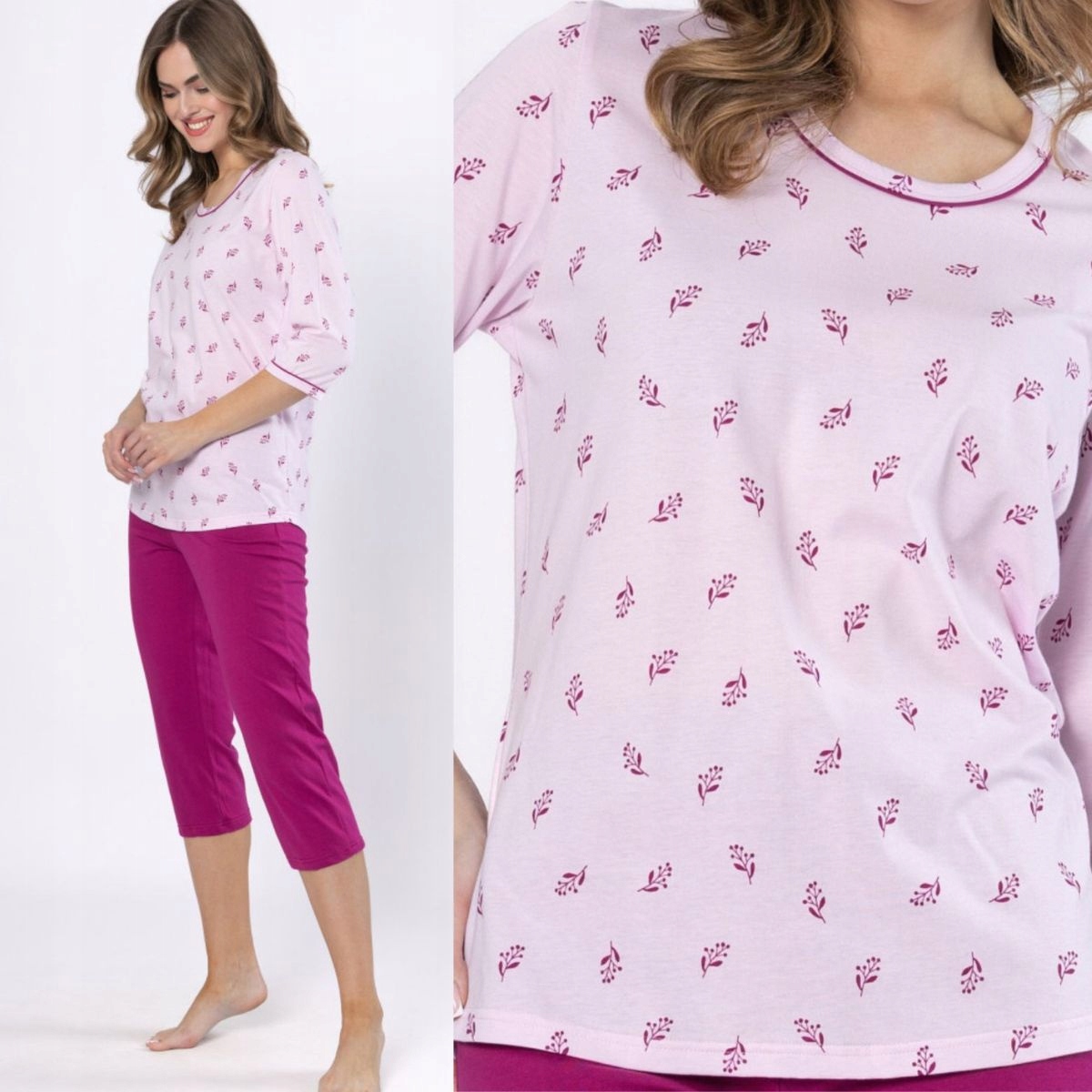 Dámské bavlněné pyžamo 3/4 délky Leveza Sława 1630 L