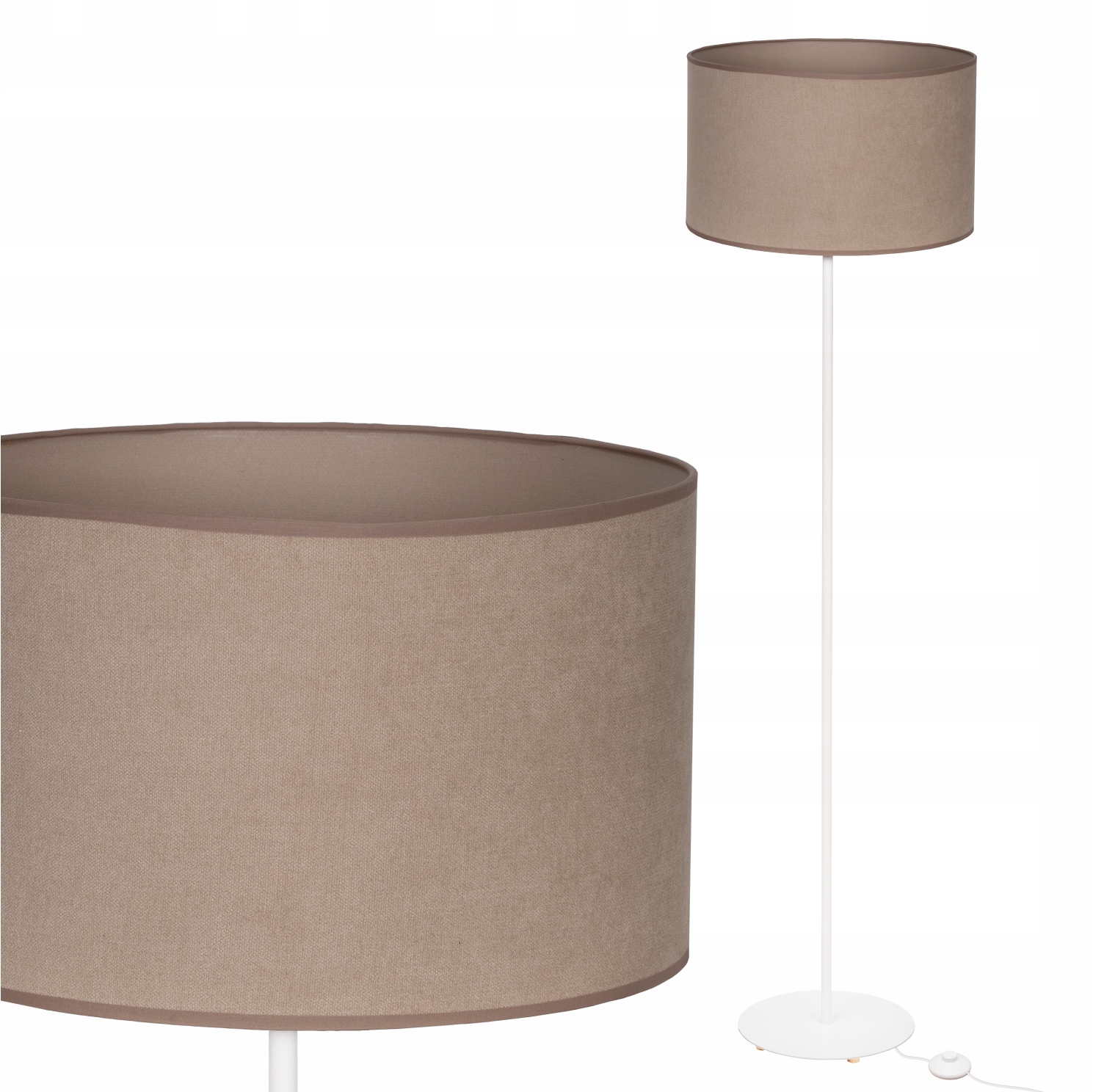 Nowoczesna Lampa Stojąca Podłogowa Abażur Beżowy Soft 40 cm Led biała Noga