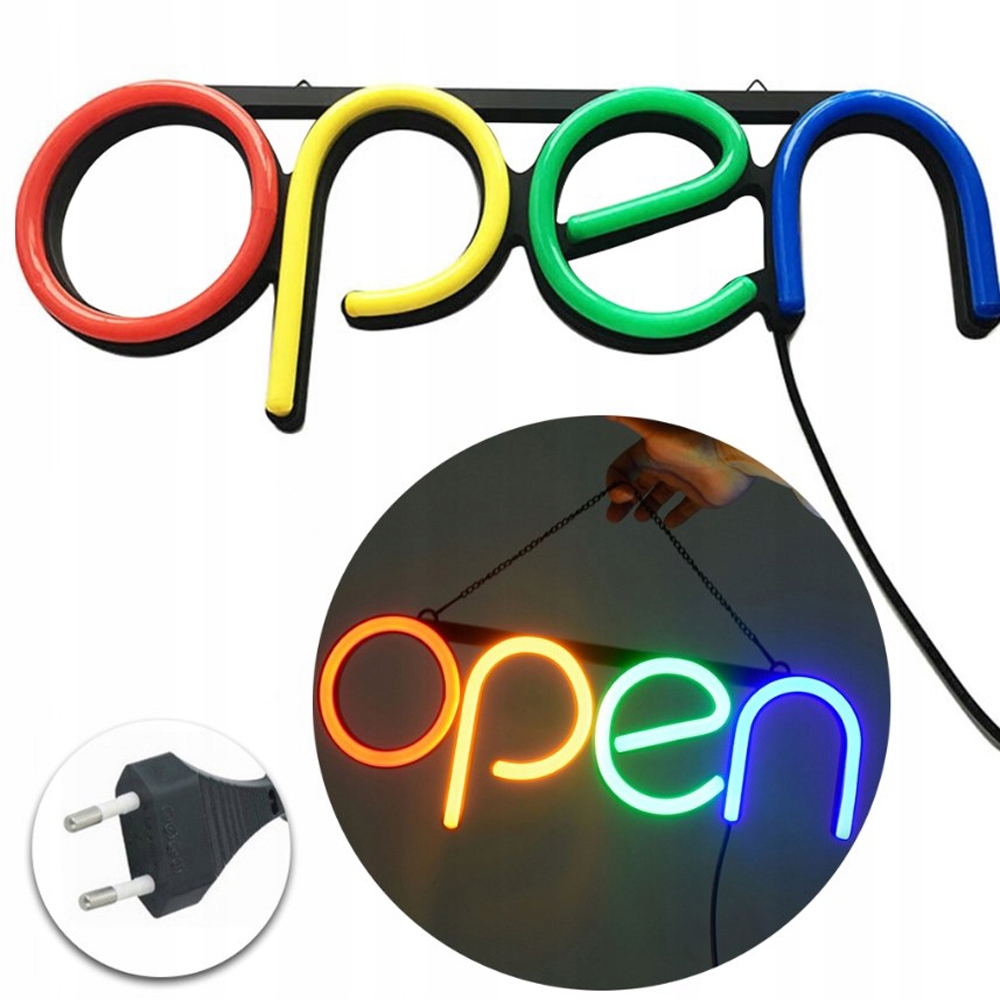 Neonowy Znak Led Open do Sklepu w Kolorze Czerwonym Żółtym Zielonym