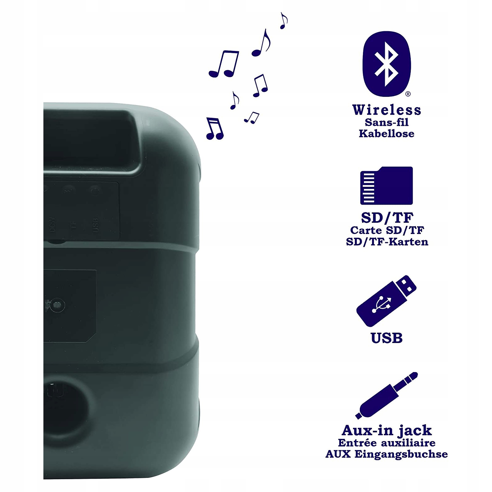 Lexibook Bezprzewodowy głośnik Bluetooth iParty z mikrofonem Cechy dodatkowe Bluetooth