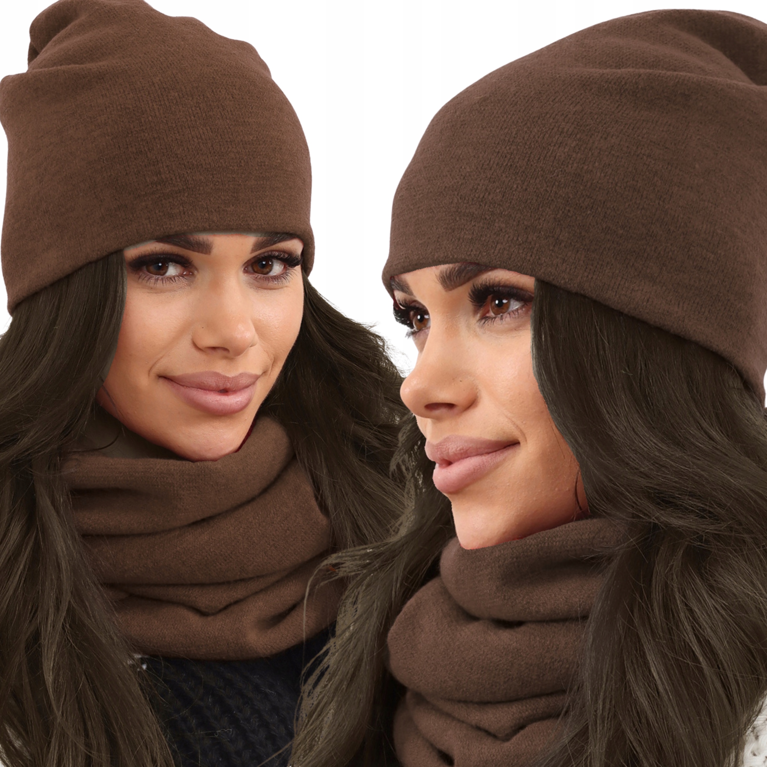 KOMPLET DAMSKI KOBIECY CZAPKA KOMIN ZESTAW DUŻY WEŁNA WIOSNA PL CZEKOL 2468