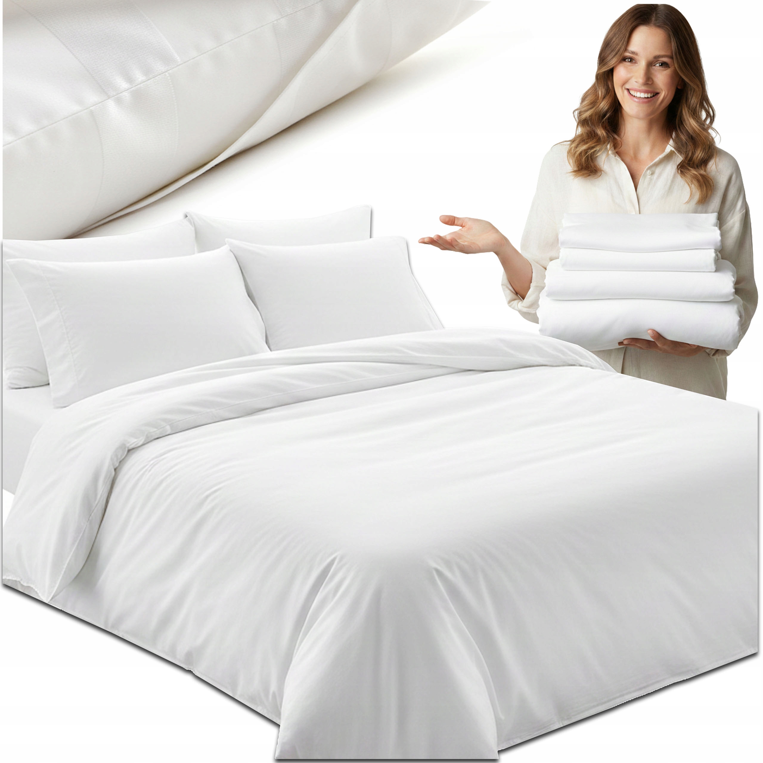 Pościel Hotelowa Biała 160X200 70X80 Komfortowa Trwała 100% Bawełna 165G