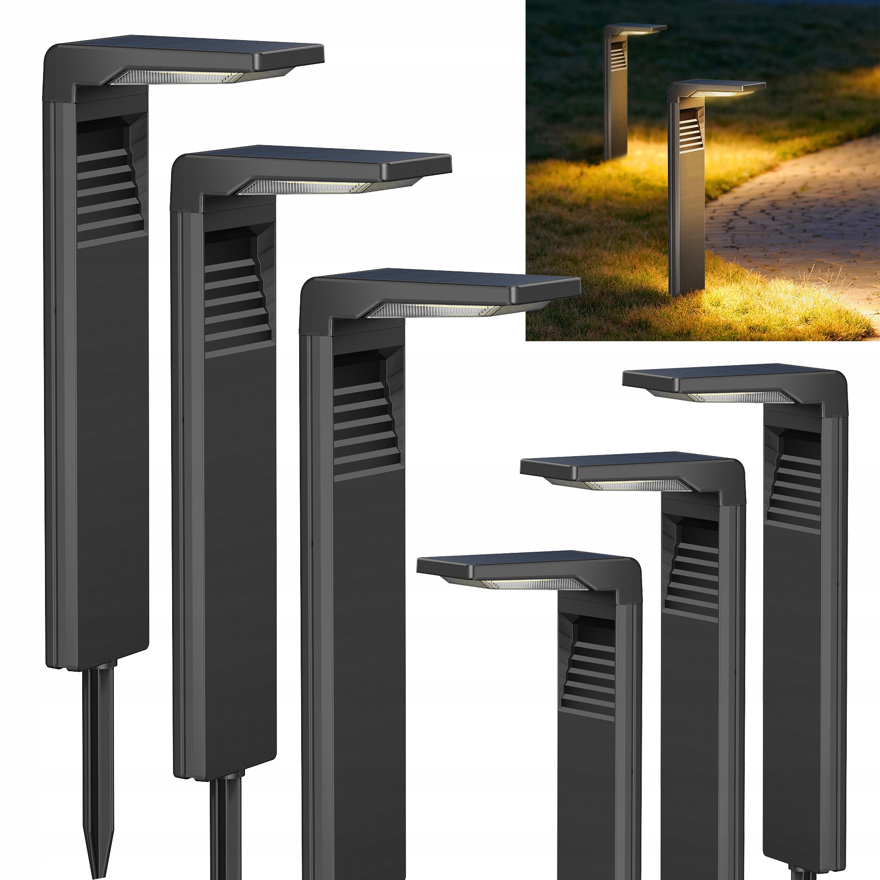 6szt Lampa Solarna Ogrodowa Led Wbijana Słupek Czujnik Zmierzchu 3000K Ogró