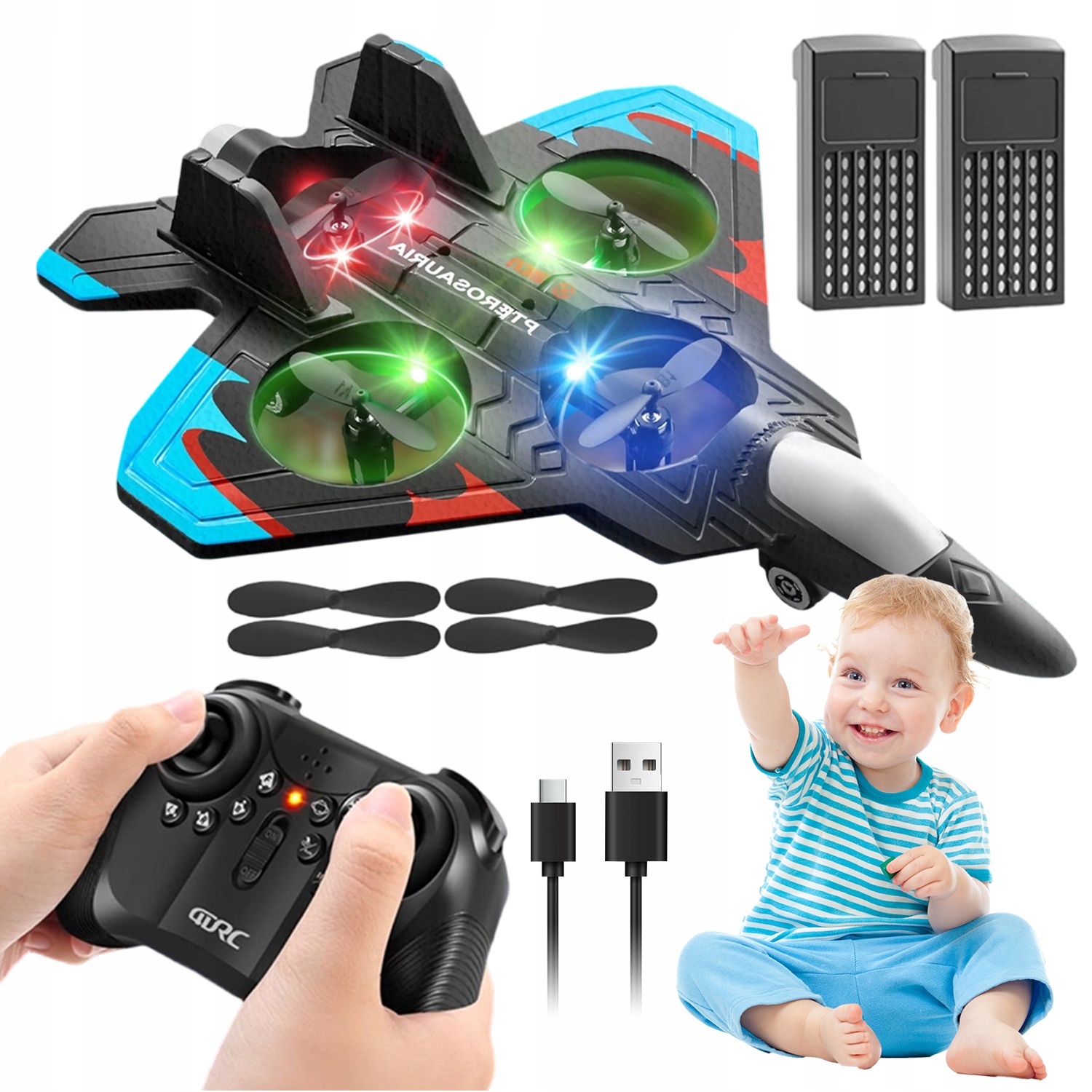 Rc Letadlo 360° S Led Osvětlením 3 Rychlosti S 2 Bateriemi Nabíječkou