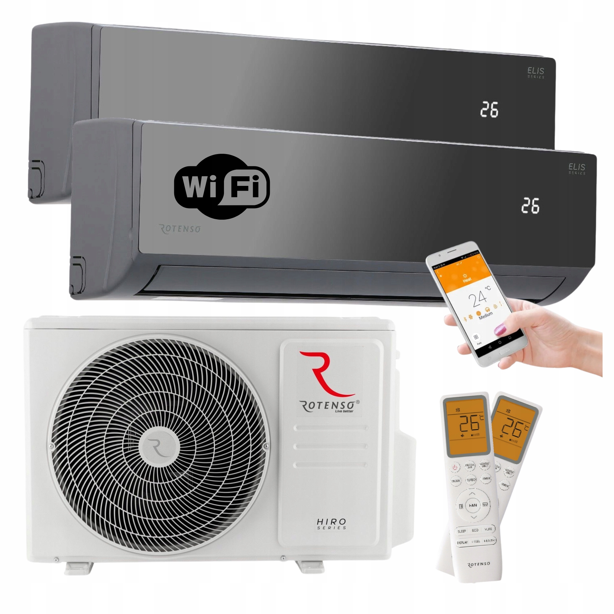 Nástěnný klimatizátor Rotenso Elis Multisplit Černý Wifi 2,6 kW 3,4 kW