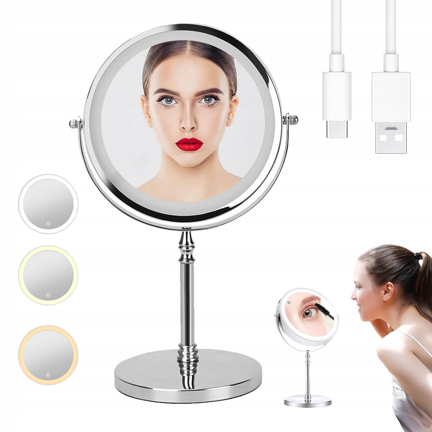 podsvícené zrcadlo otočné zrcadlo pro líčení zvětšující 1/10x, oboustranné