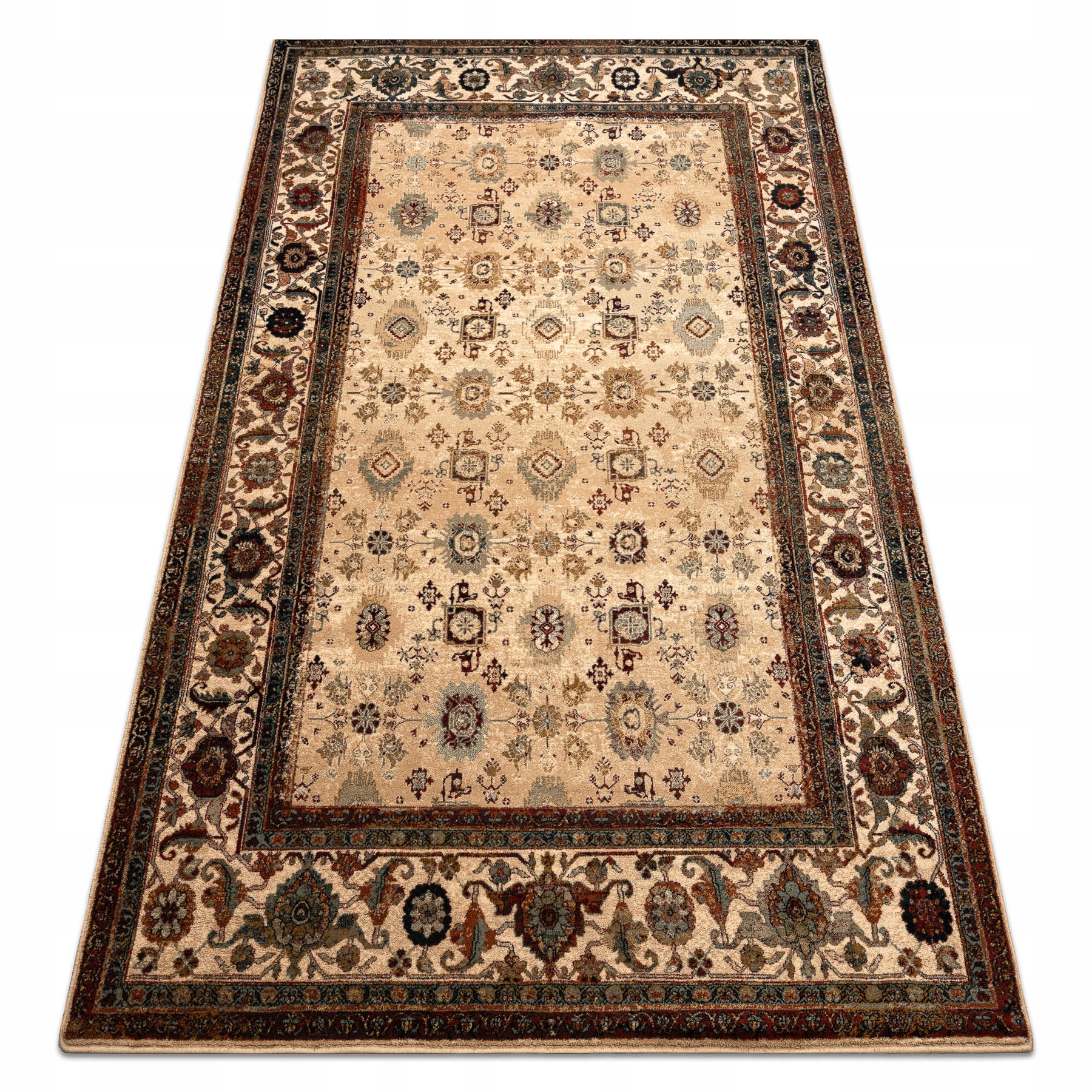 Dywan Do Salonu Jadalni wełna Omega Avila Ornament ramka beż 200x300 cm