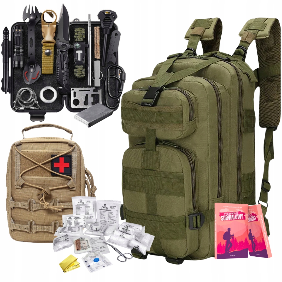 Plecak Militarny Khaki 35L Zestaw Survival Duża Apteczka Piaskowa