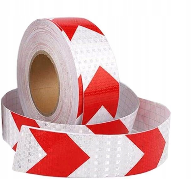 BIAŁO CZERWONA TAŚMA ODBLASKOWA SAMOPRZYLEPNA KONTUROWA 25metrów x5cm