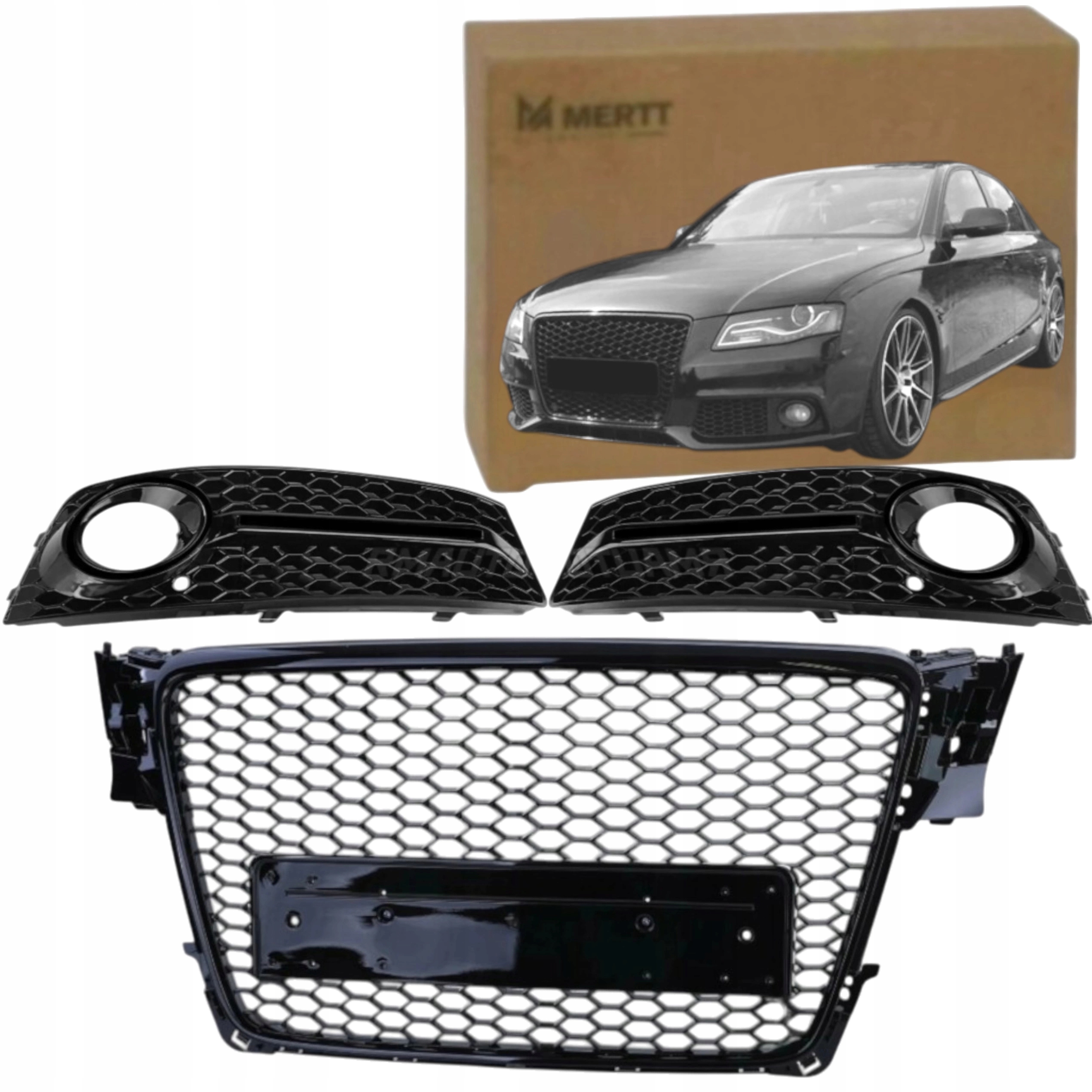 Audi A4 B8 2007-2011 Rs Look Atrapy Mřížky Nárazníku Grill černý lesk
