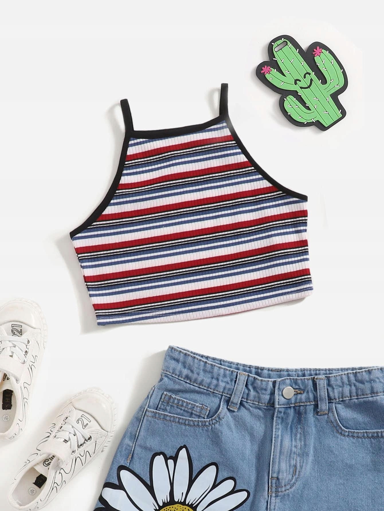 B34P035 TOP PRĄŻKOWANY PASKI PROSTY SHEIN 122 Marka Shein