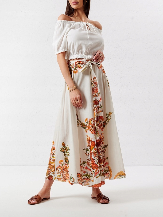 ROZKLOSZOWANA SPÓDNICA W ORIENTALNE WZORY BEŻOWA Marka ItaliaModa