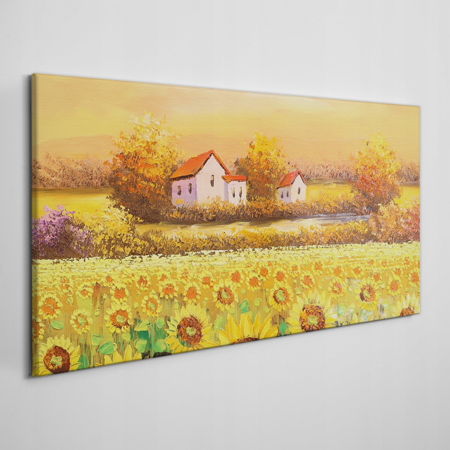 

Obraz na płótnie Łąka słoneczniki drzewa 120x60 cm