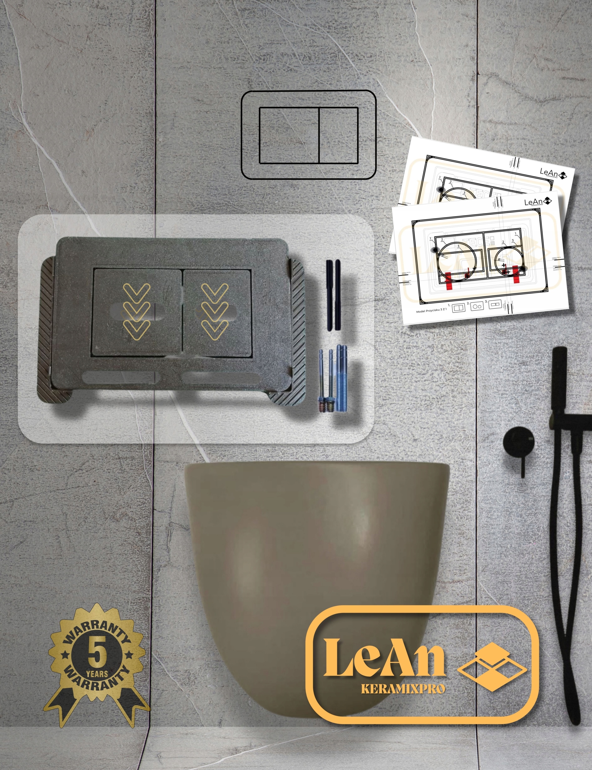 Skryté splachovacie tlačidlo čierne pre tmavé dlaždice