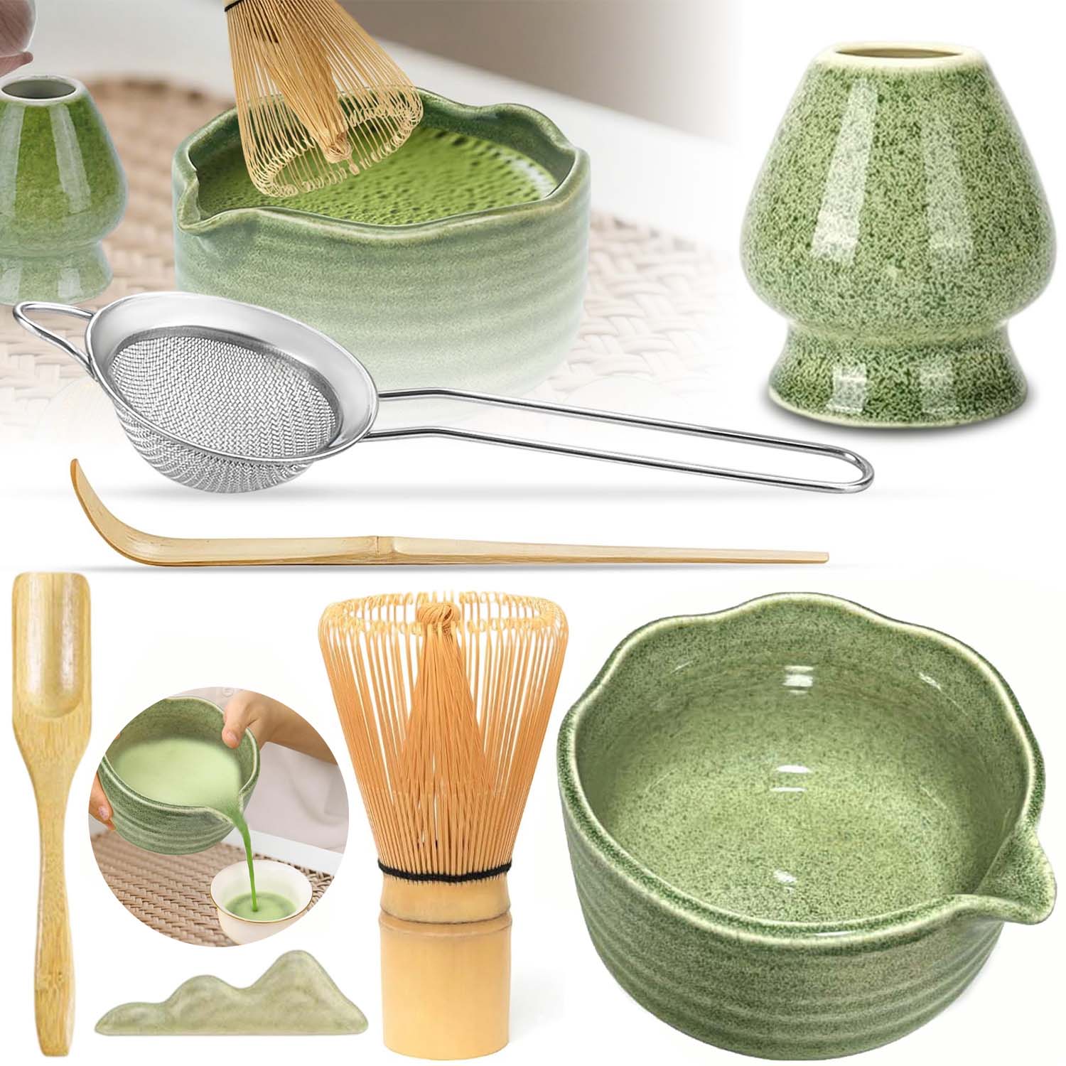 Sada Podstavec Pod Chasen Na Matcha, Keramický Šlehač, Lžička Chashaku