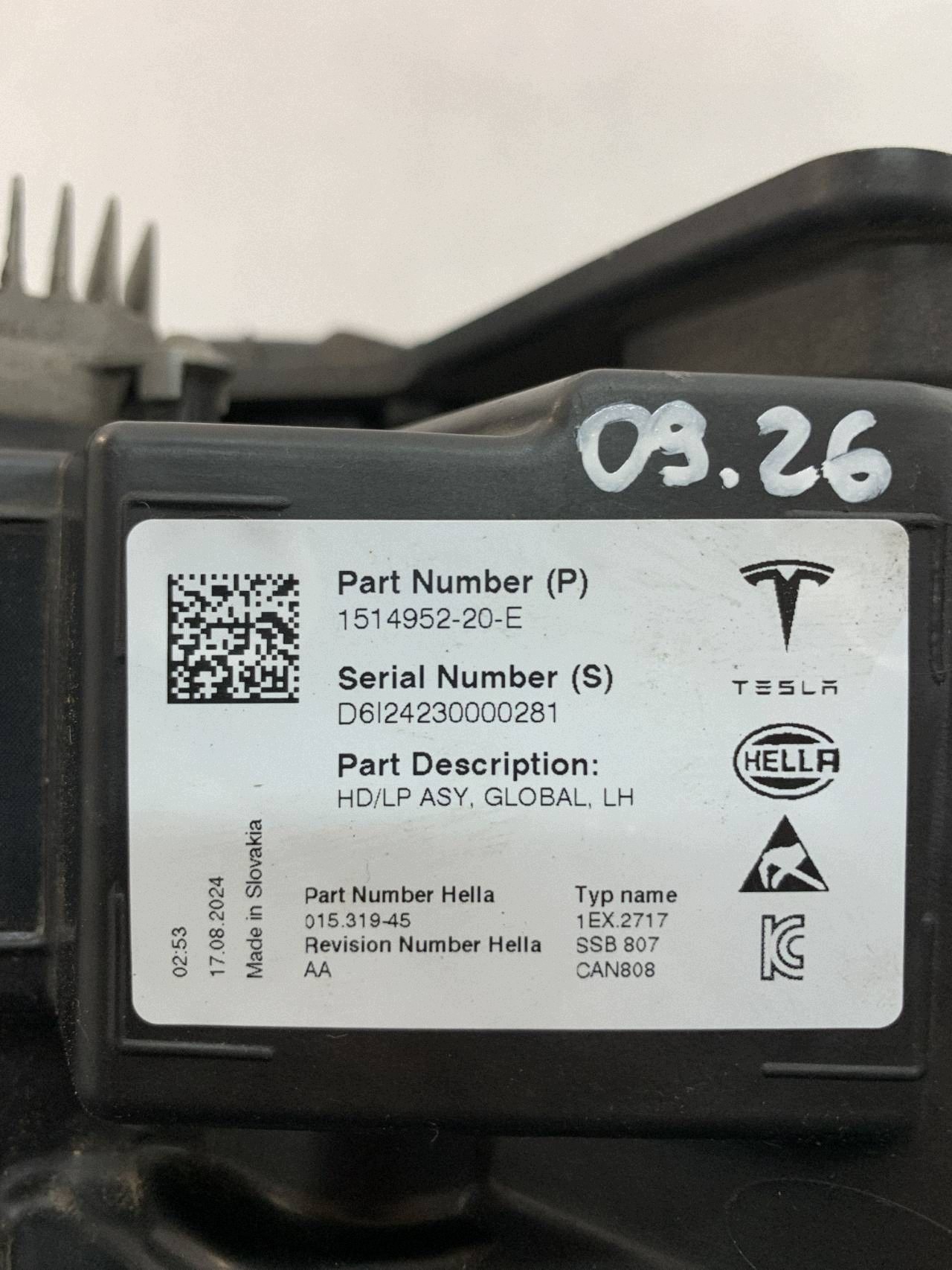 Reflektor light left Tesla 3 III Lift Model Y 20 Fullled 1514952-20-E 09.26