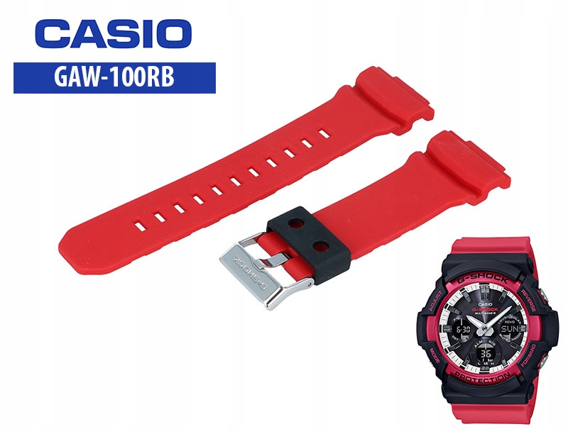 Pásek Casio GAW-100RB červený gumový Originální teleskopy Bonus