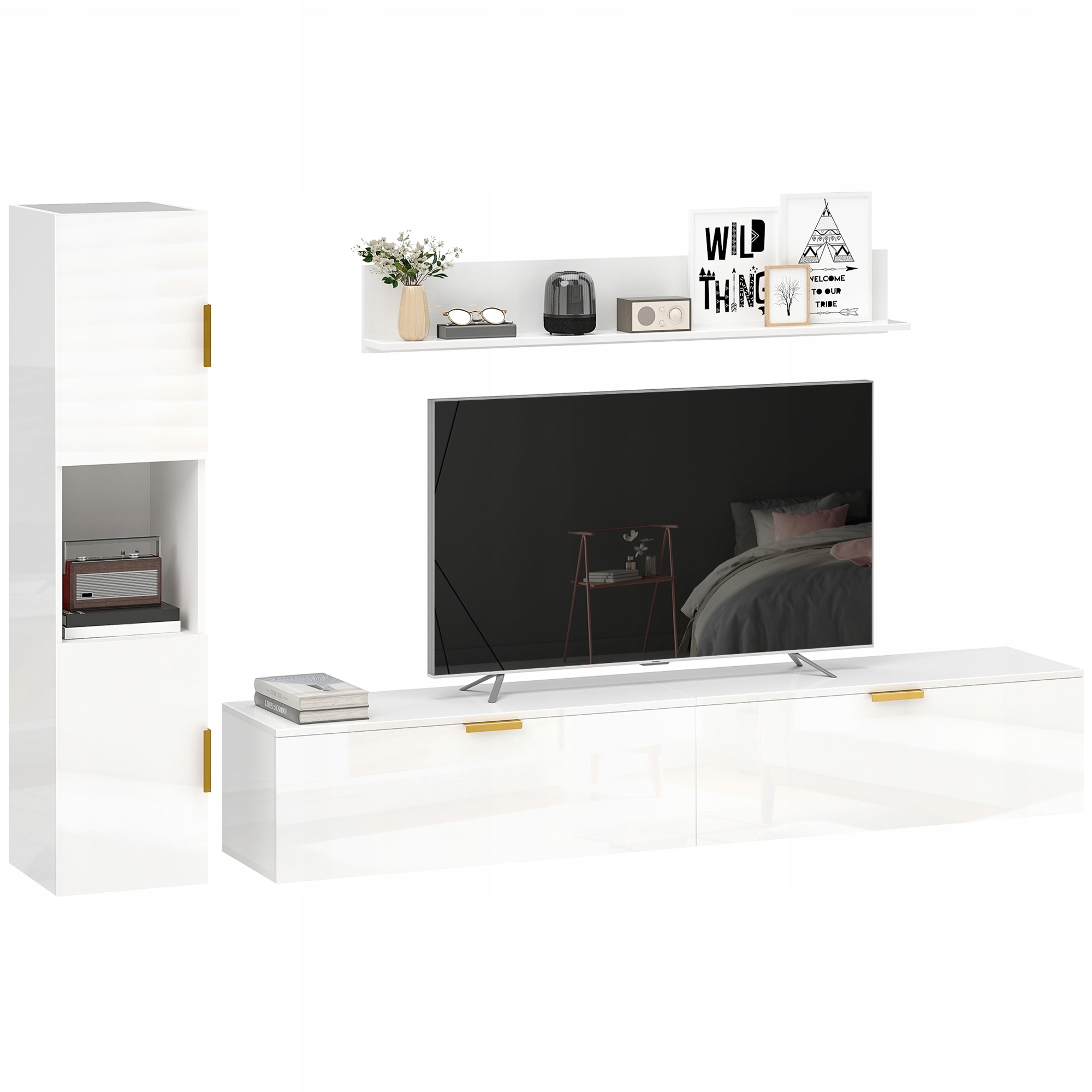 Sada Rtv skriniek Homcom 83B-692V90WT biely lesk 3 ks