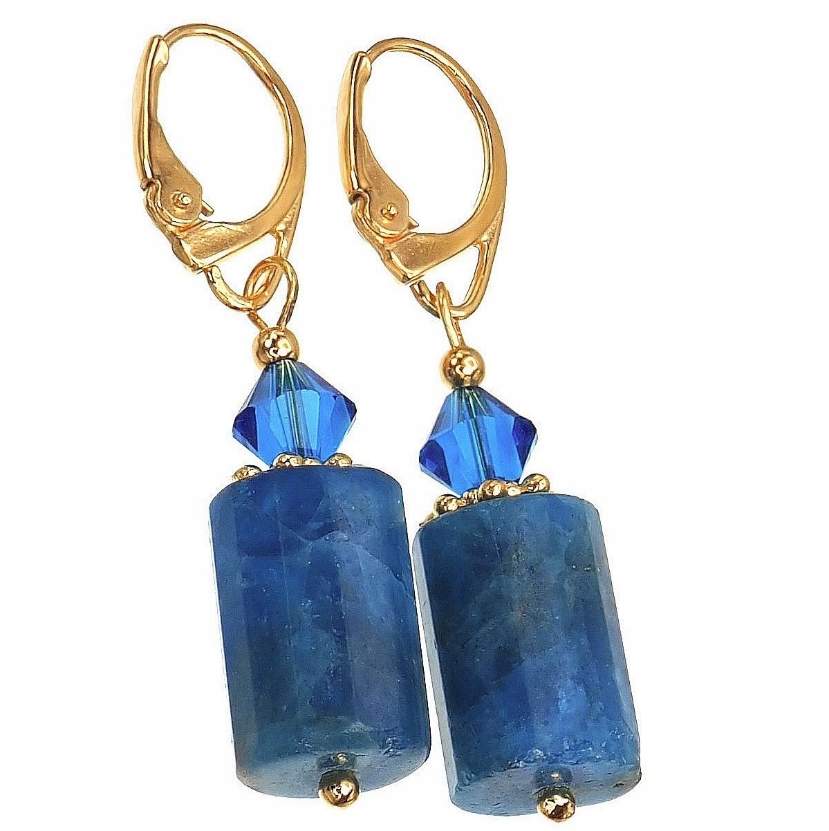 Přírodní Apatit Krystaly Capri Blue Krásné Náušnice Zlaté Stříbro