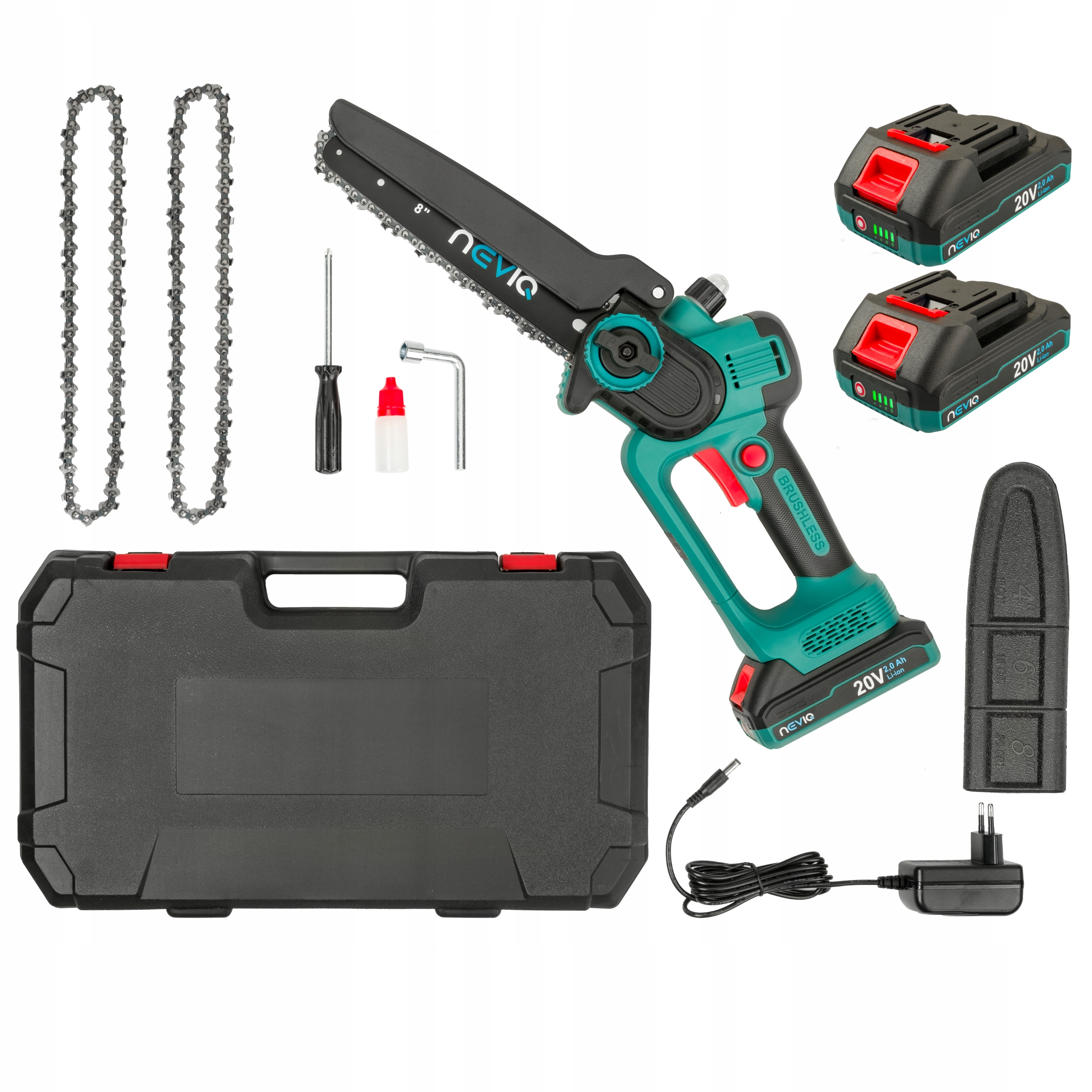 Piła łańcuchowa akumulatorowa pilarka do drzewa gałęziówka Neviq 8" 2xAKU