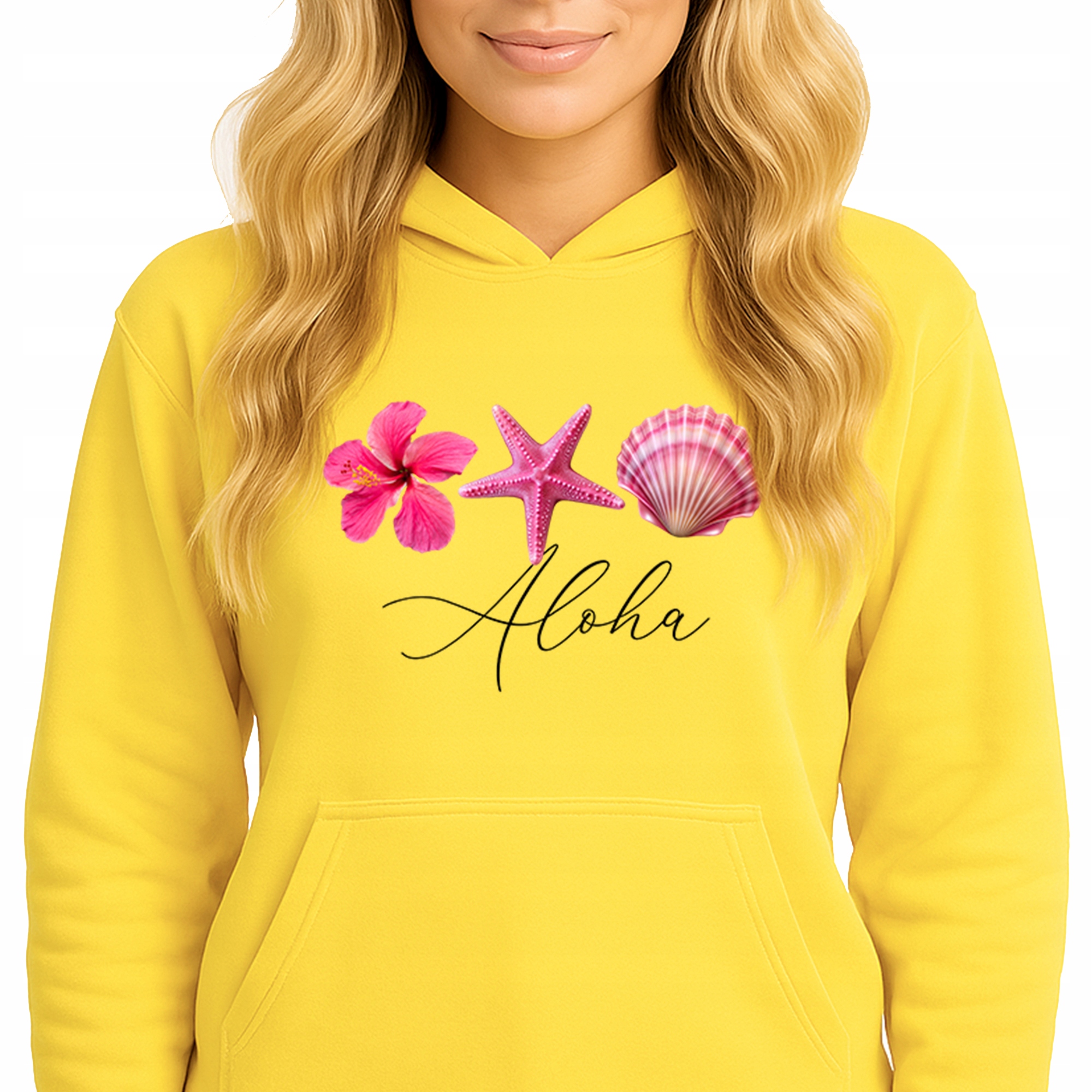 Mikina S Kapucí Hoodie Sun Yellow Bavlněná Módní Aloha Vel M
