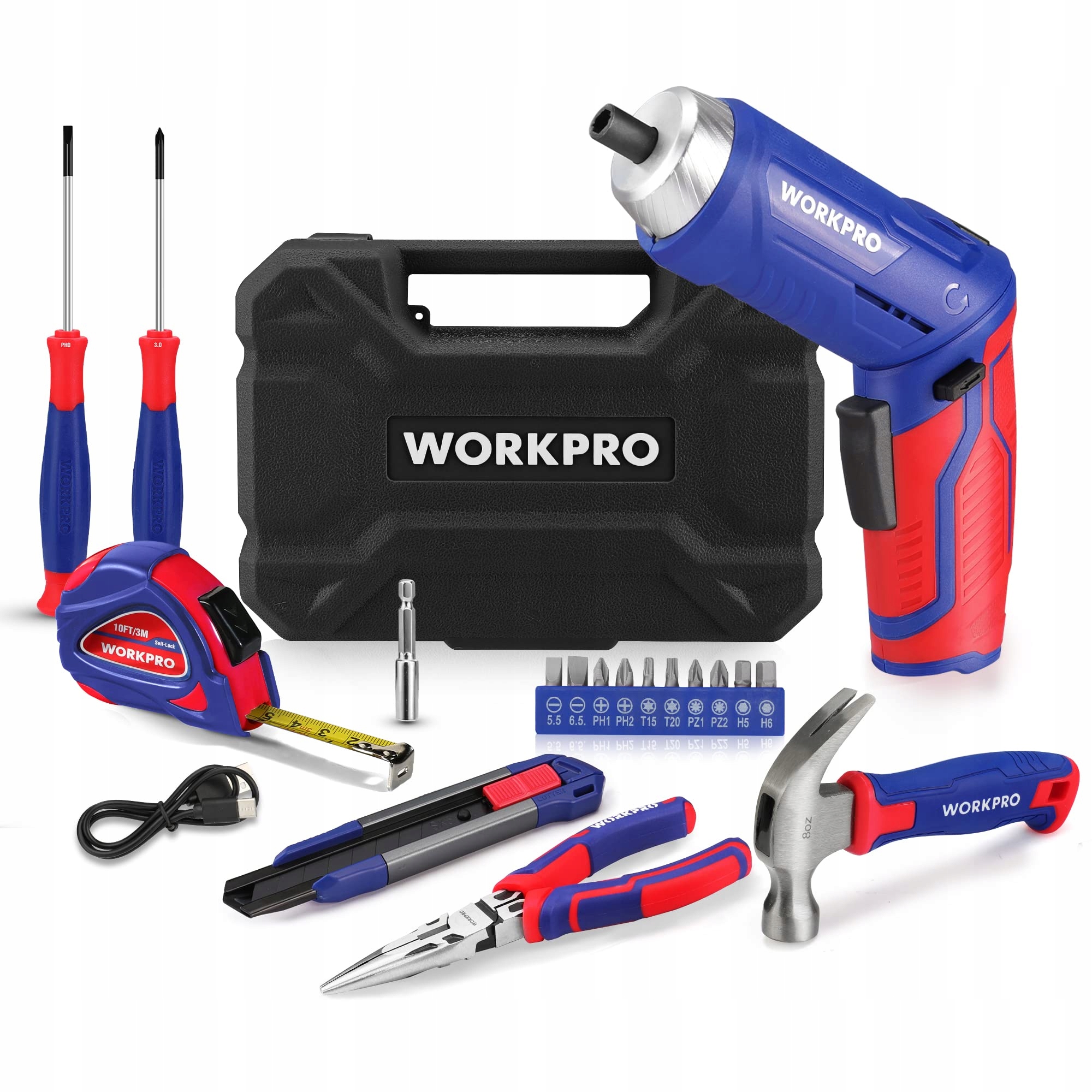 Sada nářadí Akumulátorový šroubovák 3.7V Malý Kompaktní Workpro 18ks
