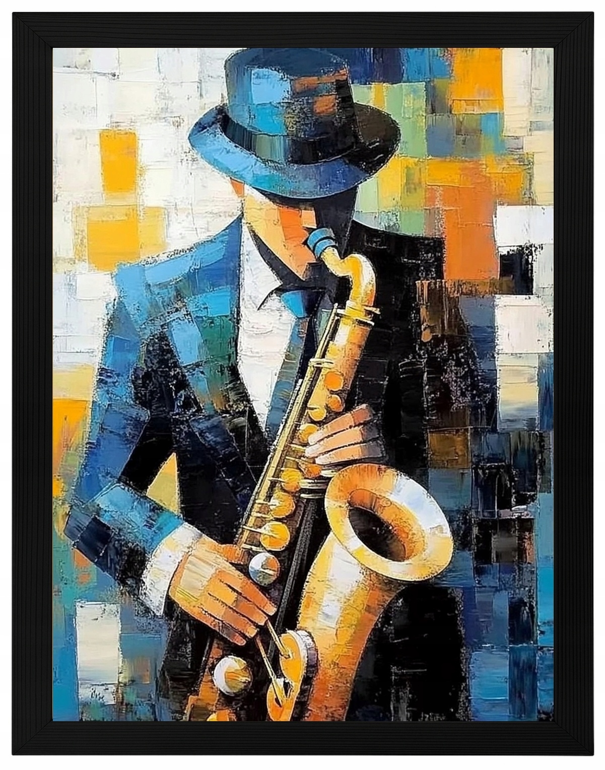 Plakát Rámeček Dřevo Kubismus Olej Portrét Hudebník Jazz Saxofon 60x80