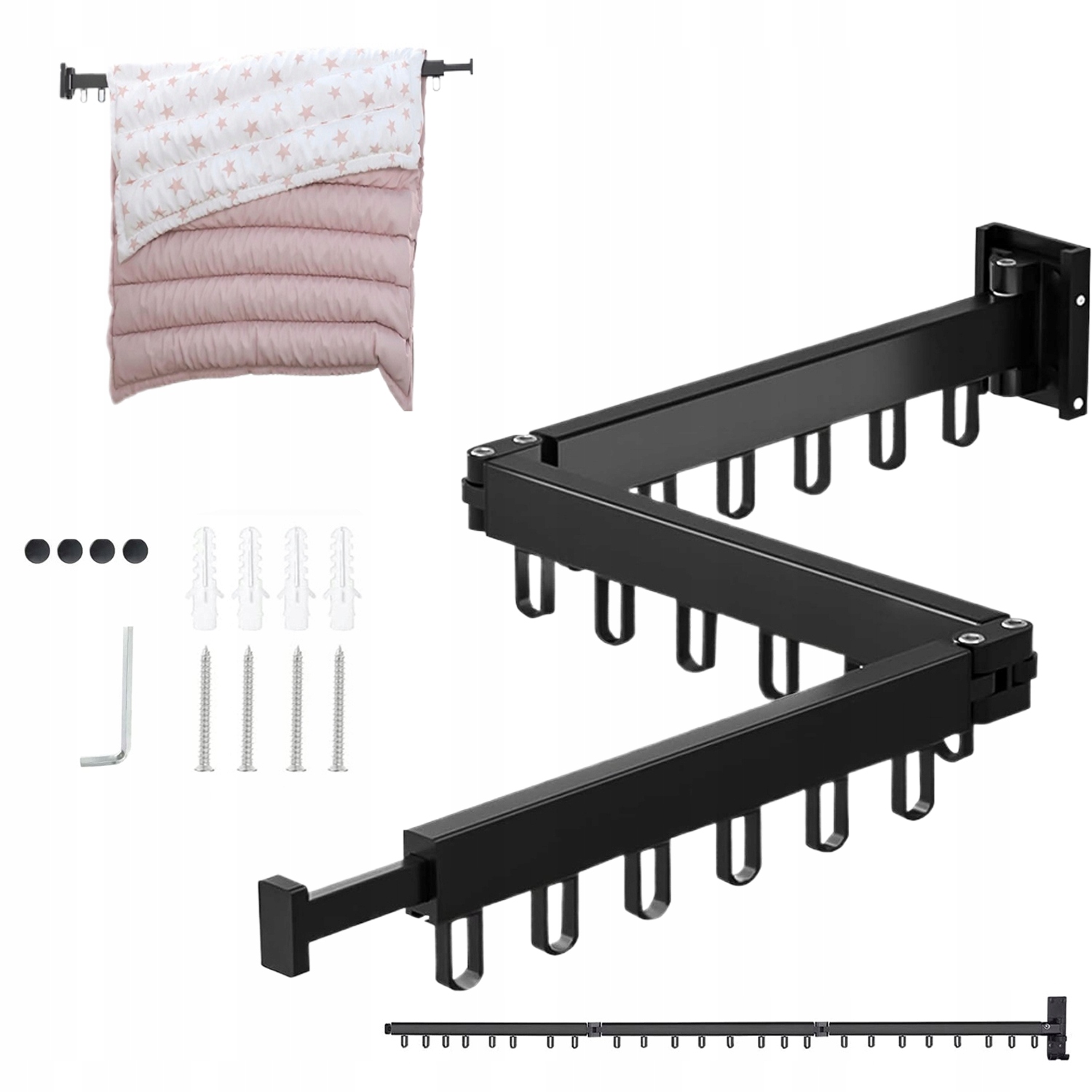 Levně Výsuvný Nástěnný Věšák Oblečení Skládací 120 CM Třikrát