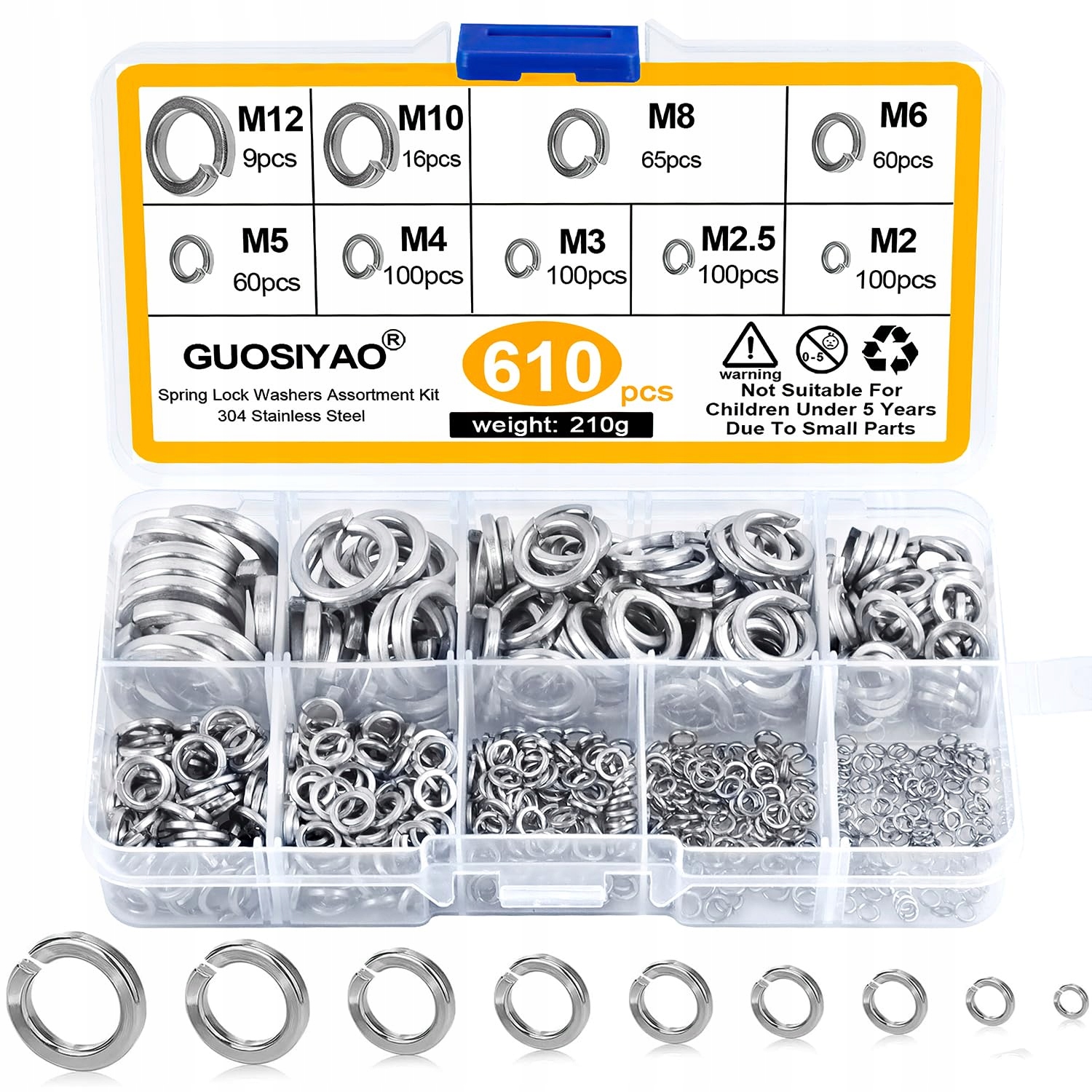 Sada 610 X Pružinové Podložky M2,2.5,3,4,6,7,8,10,12 Pro Blokování Zařízení