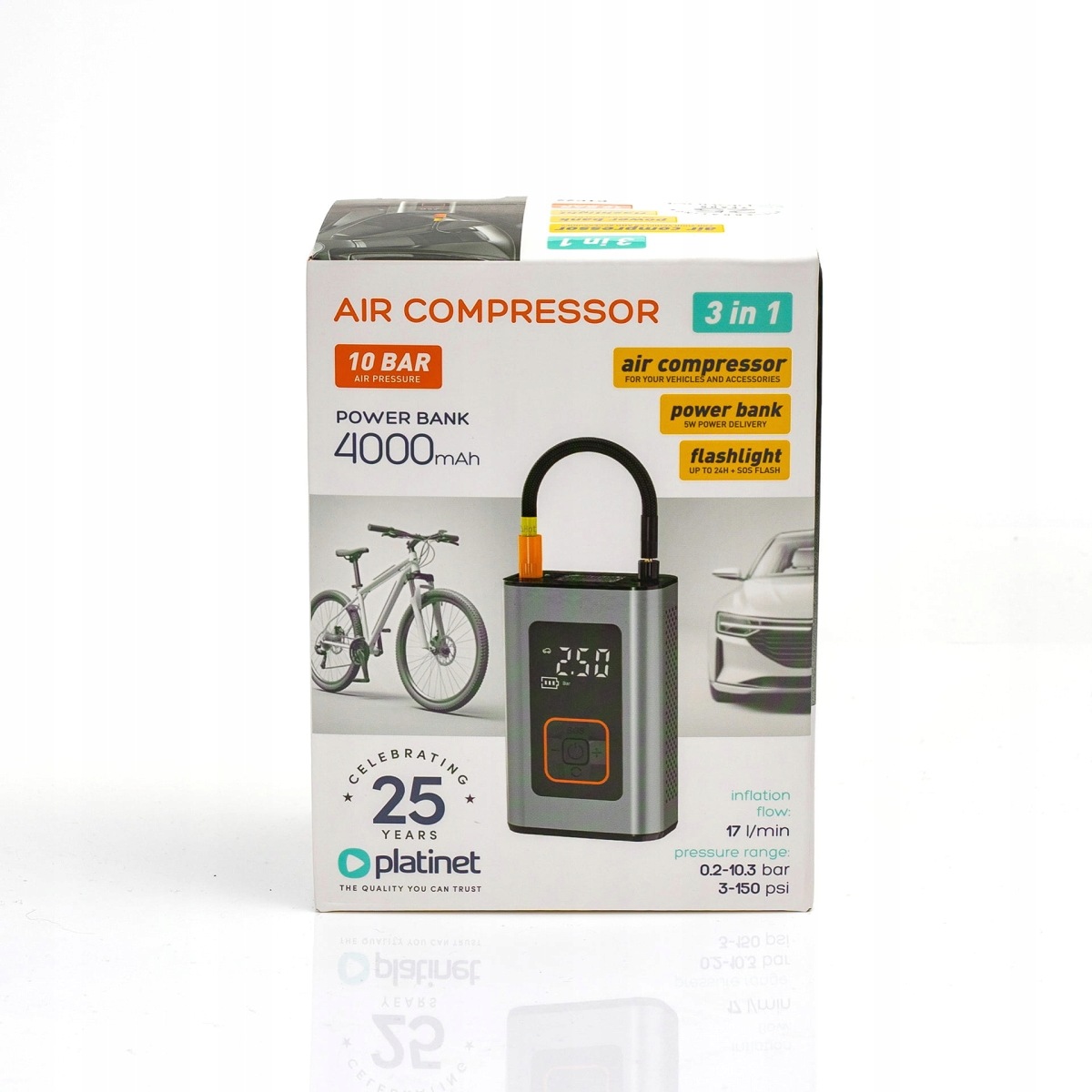Přenosný kompresor elektrická pumpička 10 Bar, 4000 mAh