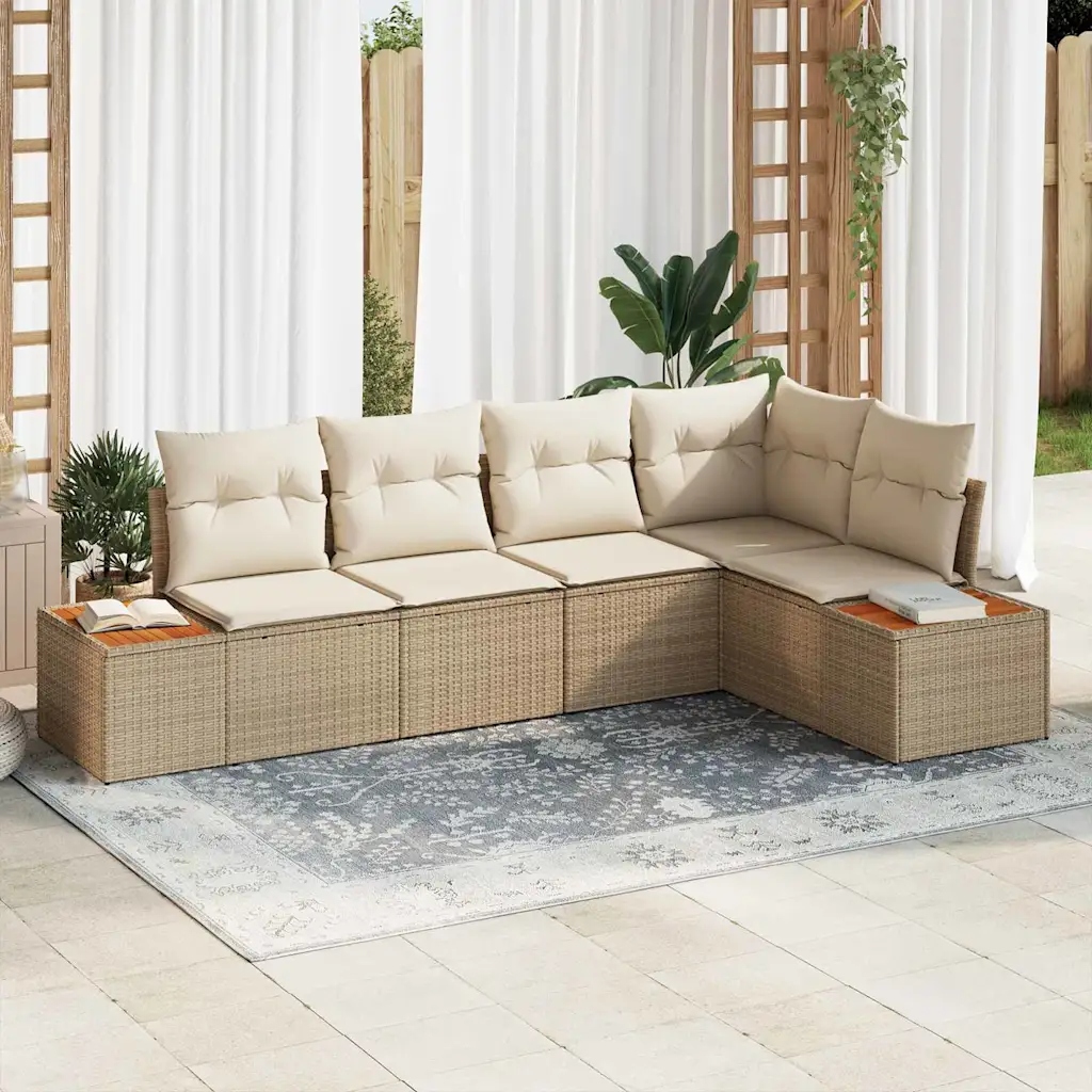 Sada zahradních pohovek 5 pcs béžová a krémová Poly ratan Béžová 3356756