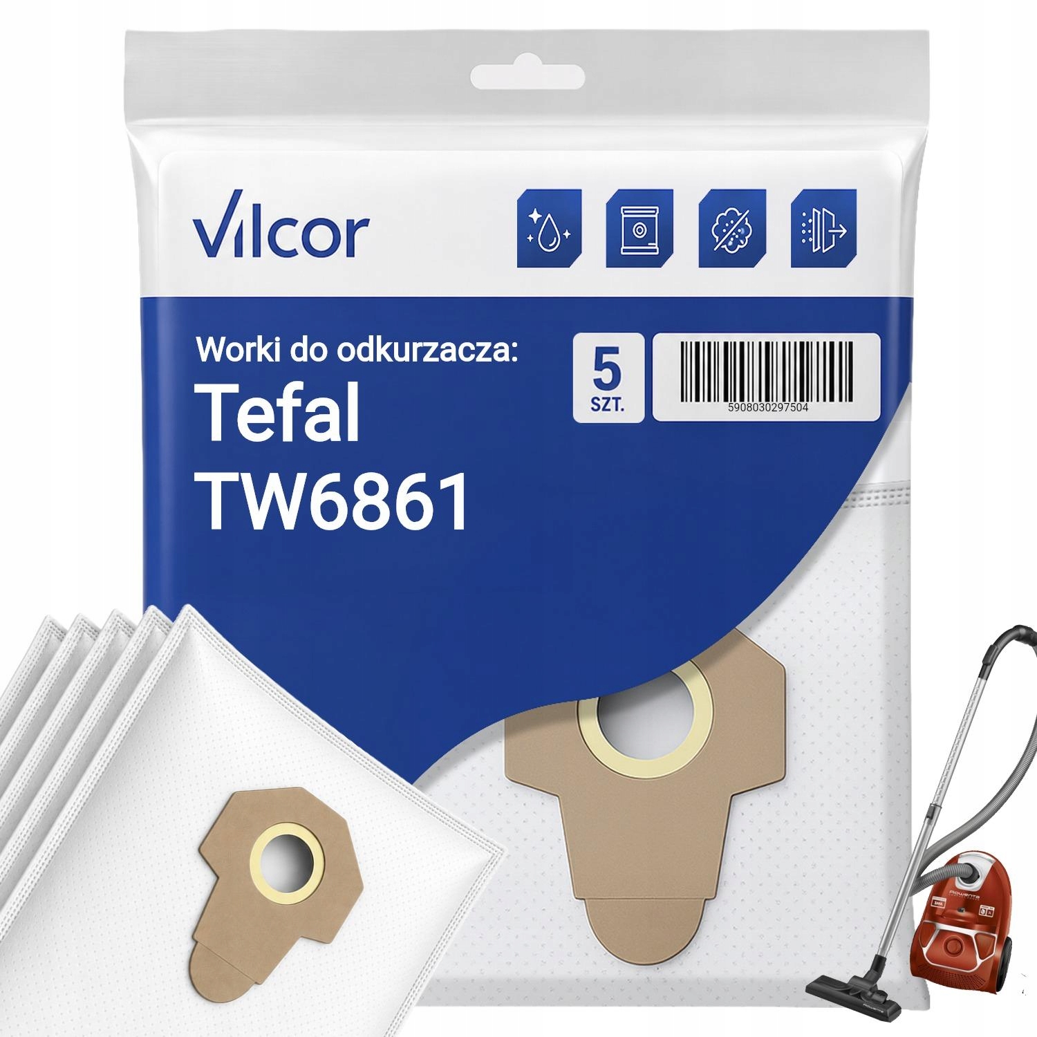 Worki Syntetyczne do Tefal TW6861 Odkurzacza, Bezalergiczne, Mikrowłókno