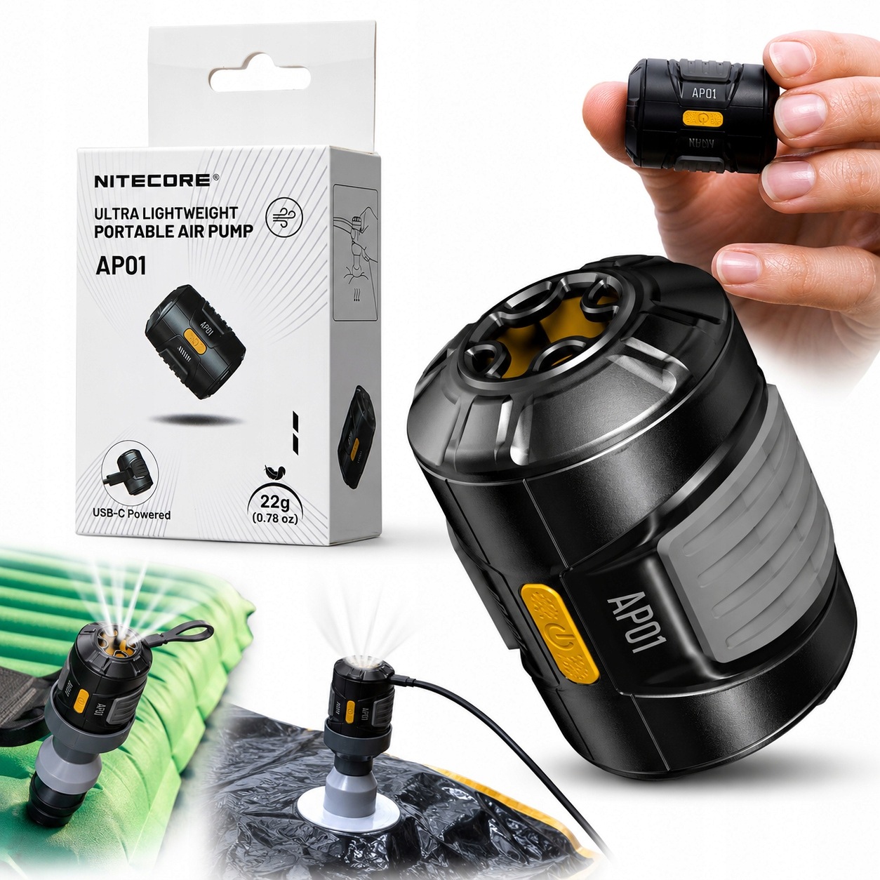 Nitecore AP01 Pompka Elektryczna Usb-c 22g Do Materacy Poduszek Camping