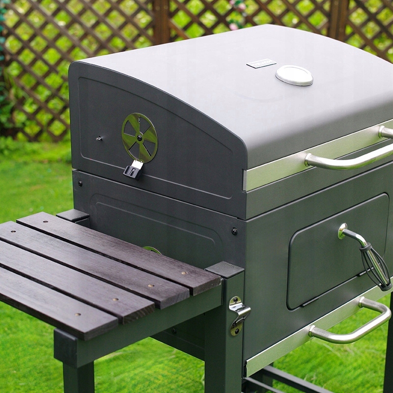 GRILL OGRODOWY WĘGLOWY Z POKRYWĄ I PÓŁKAMI VL13 DUŻY XXL SZARY + SZCZYPCE Szerokość rusztu 41.5 cm