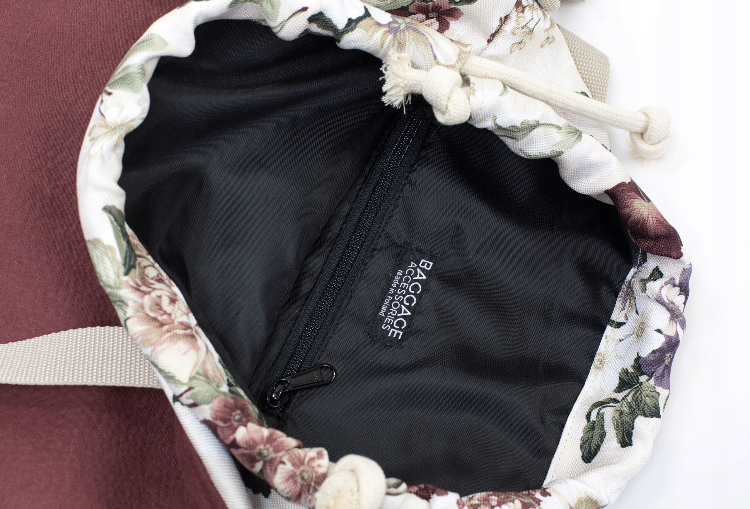 TORBA DO WÓZKA BAGGAGE SKÓRA ZAMSZ KWIATY BORDOWA Kolor wielokolorowy