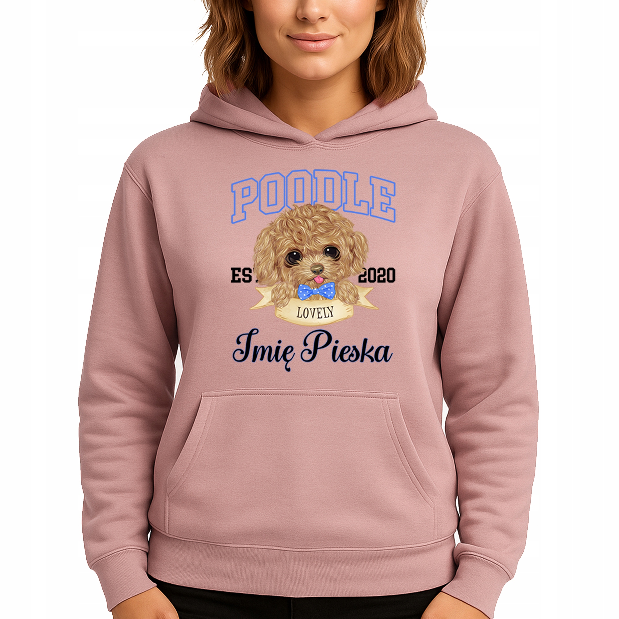 Mikina S Kapucí Růžová bavlněná mikina Módní Poodle Jméno psa Vel M