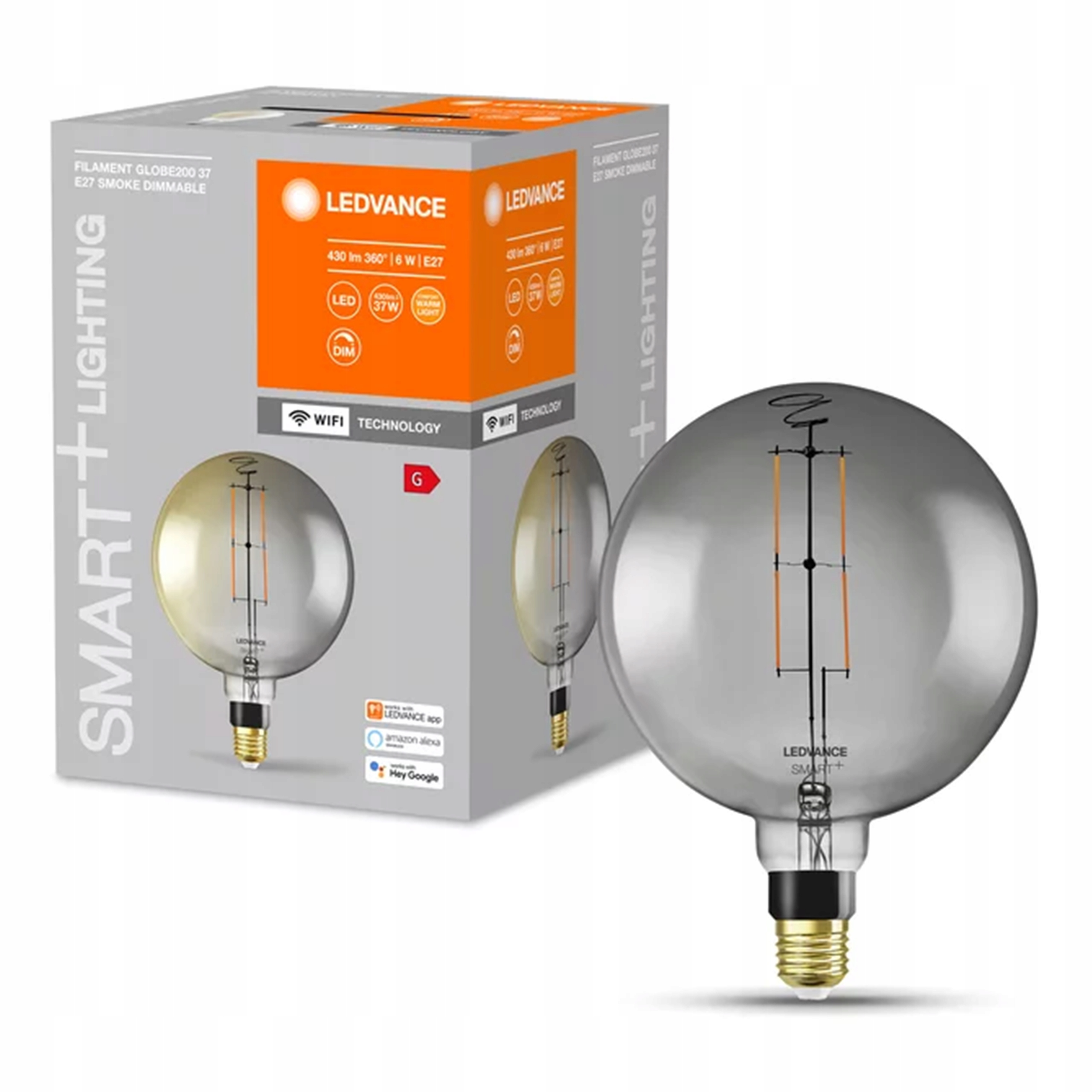 Lampa typu Globe Ledvance Smart Led E27 6W smoky WiFi 2500K 500lm Alexa