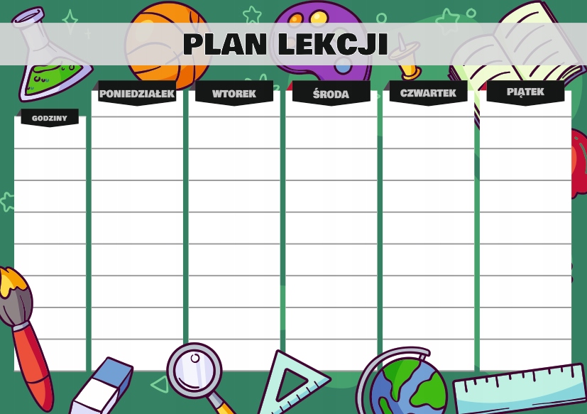 

Plan lekcji A5 zajęć szkolny dzieci przybory