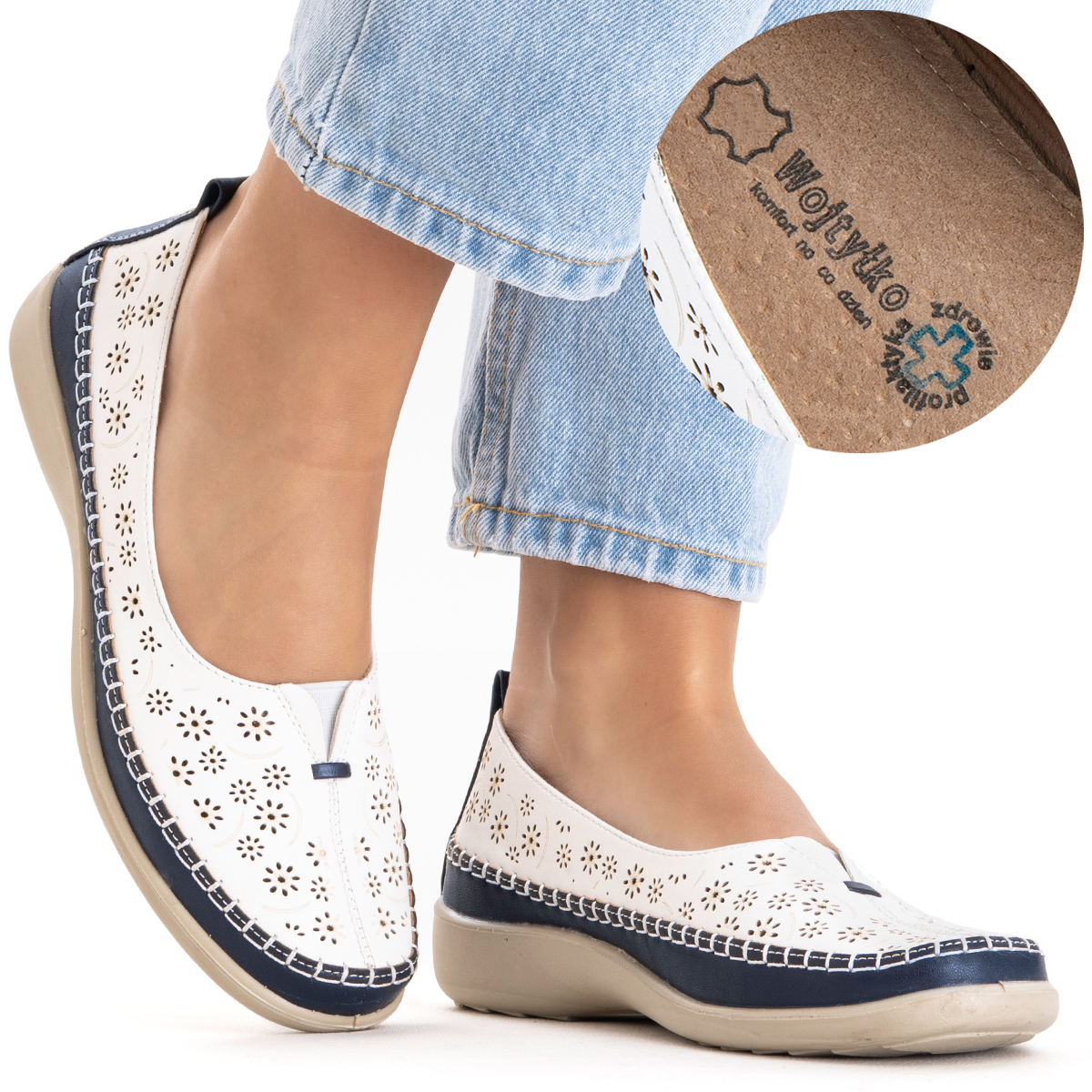 Polobotky vč. kůže mokasíny úhledné lehké ažurové měkké Wojtyłko 39