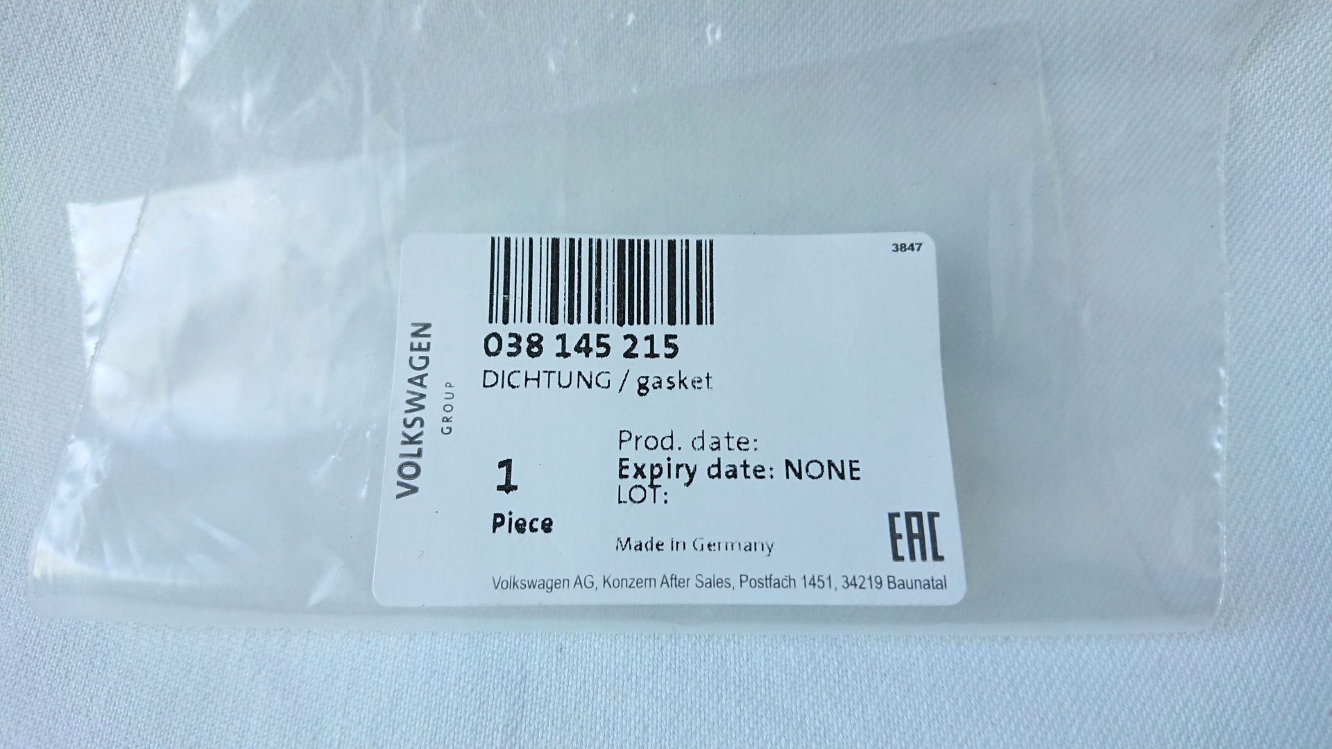 USZCZELKA POMPY PRÓŻNIOWEJ VACUM OE 038145215 Jakość części (zgodnie z GVO) O - oryginał z logo producenta pojazdu (OE)