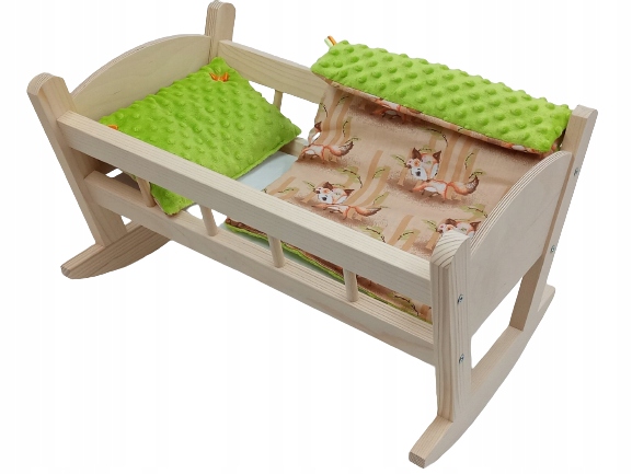 KOŁYSKA DREWNIANA DLA LALKI LALEK DUŻA POŚCIEL