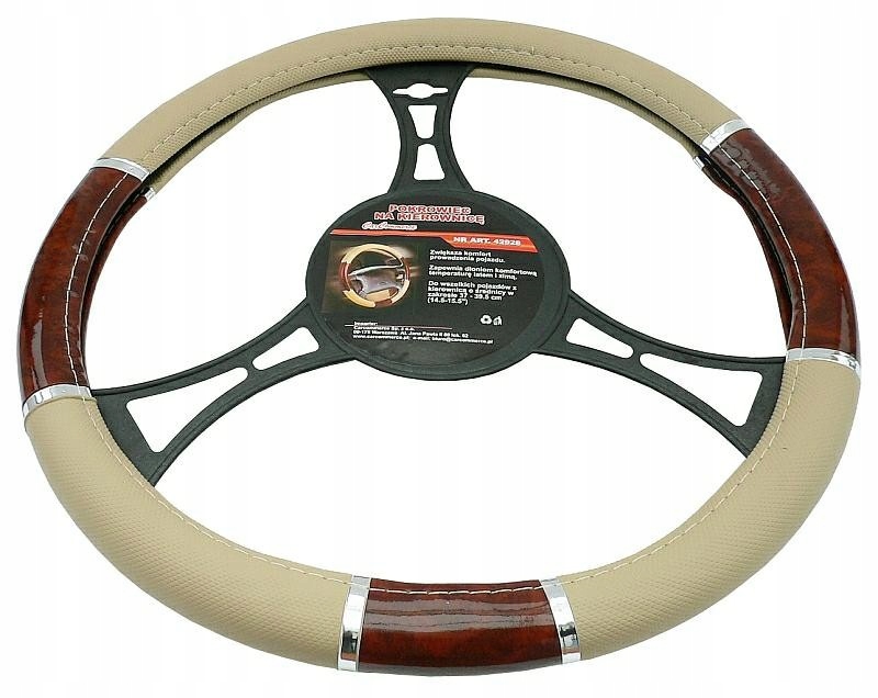 

Pokrowiec na Kierownice Nakładka Drewno Skóra Beżo