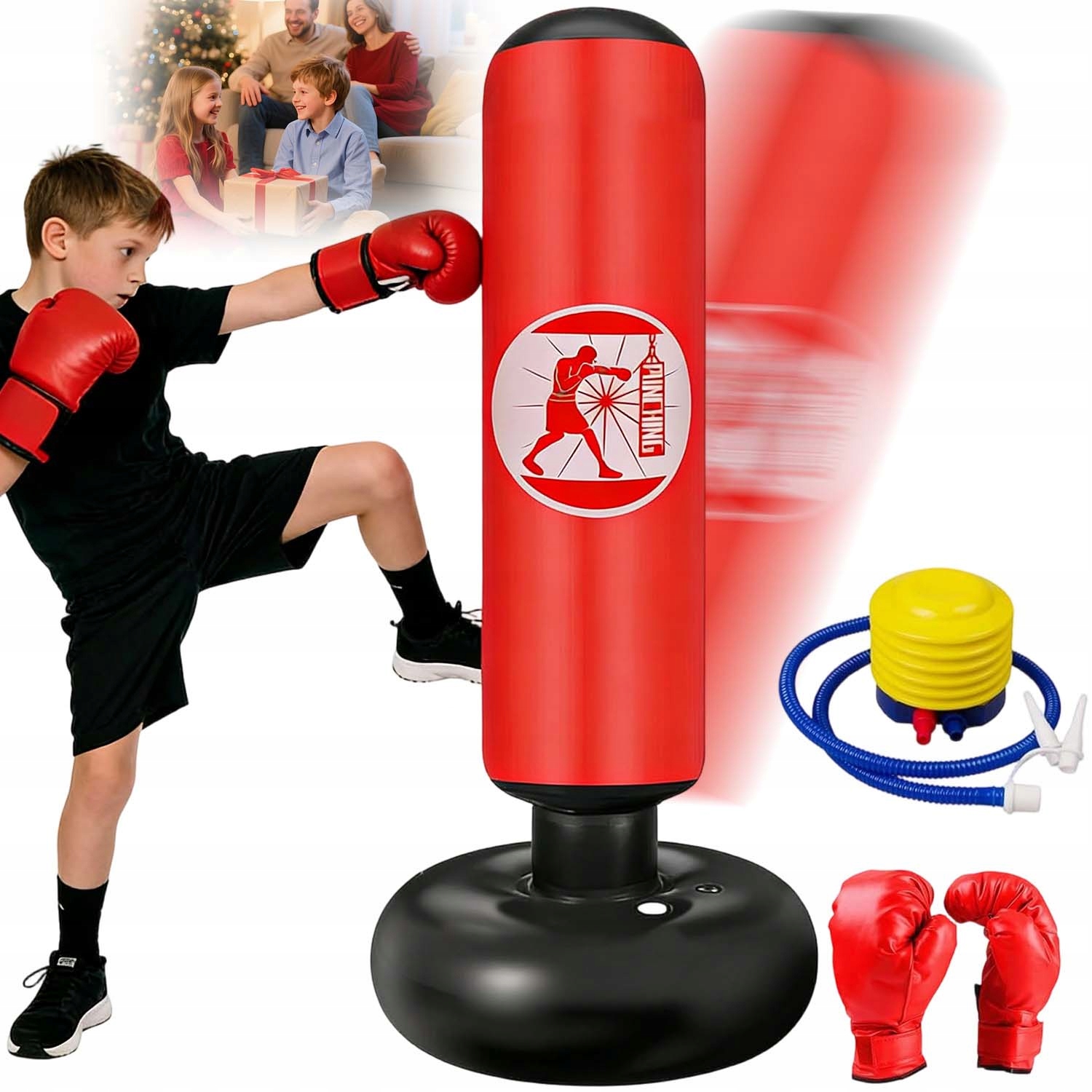 Worek Treningowy Bokserski 160 CM Stojący Dla Dzieci Ciężki Mocny +pompka
