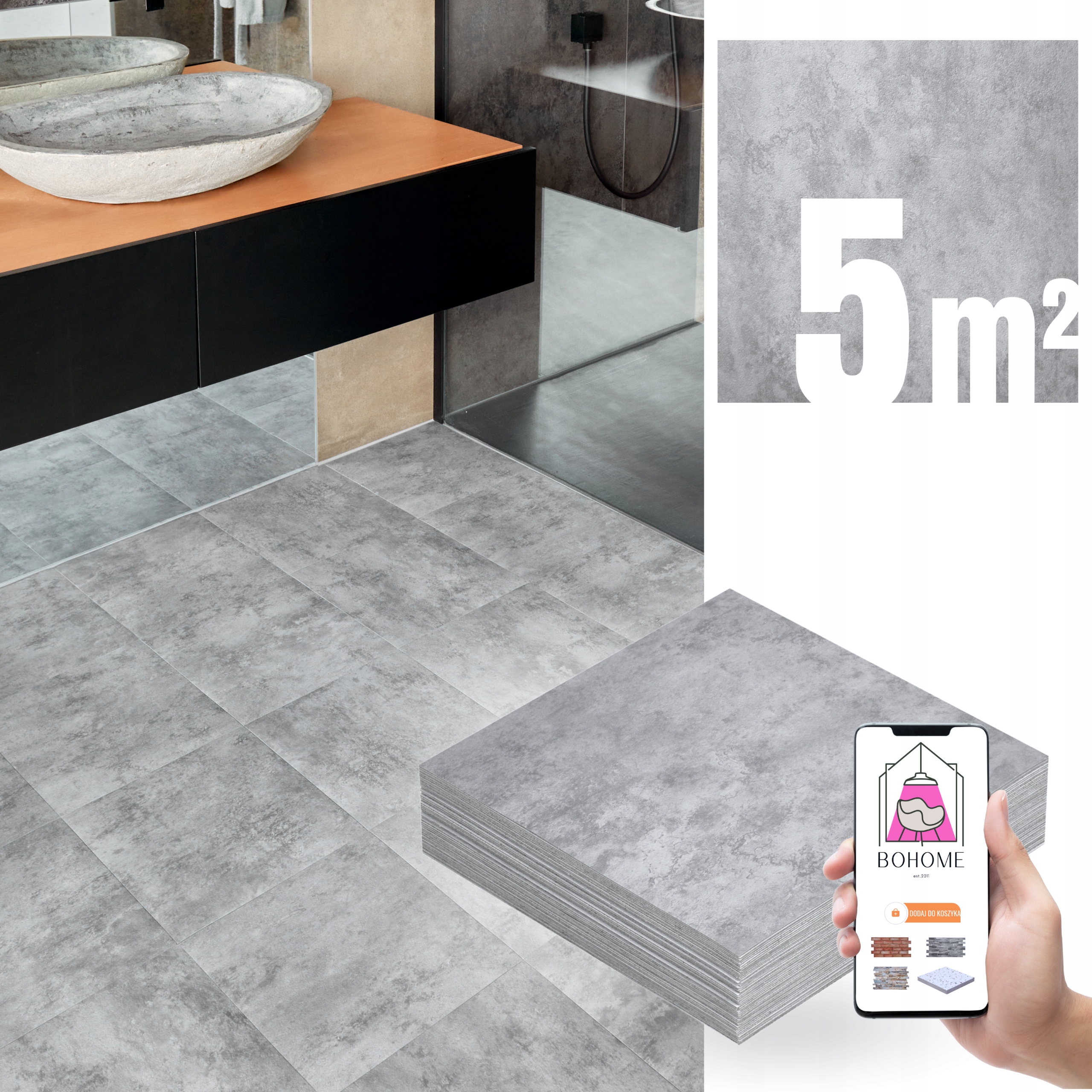 Płytki Winylowe Samoprzylepne 5 m² Jasny Beton Panele Kafle Wodoodpo* 30x30